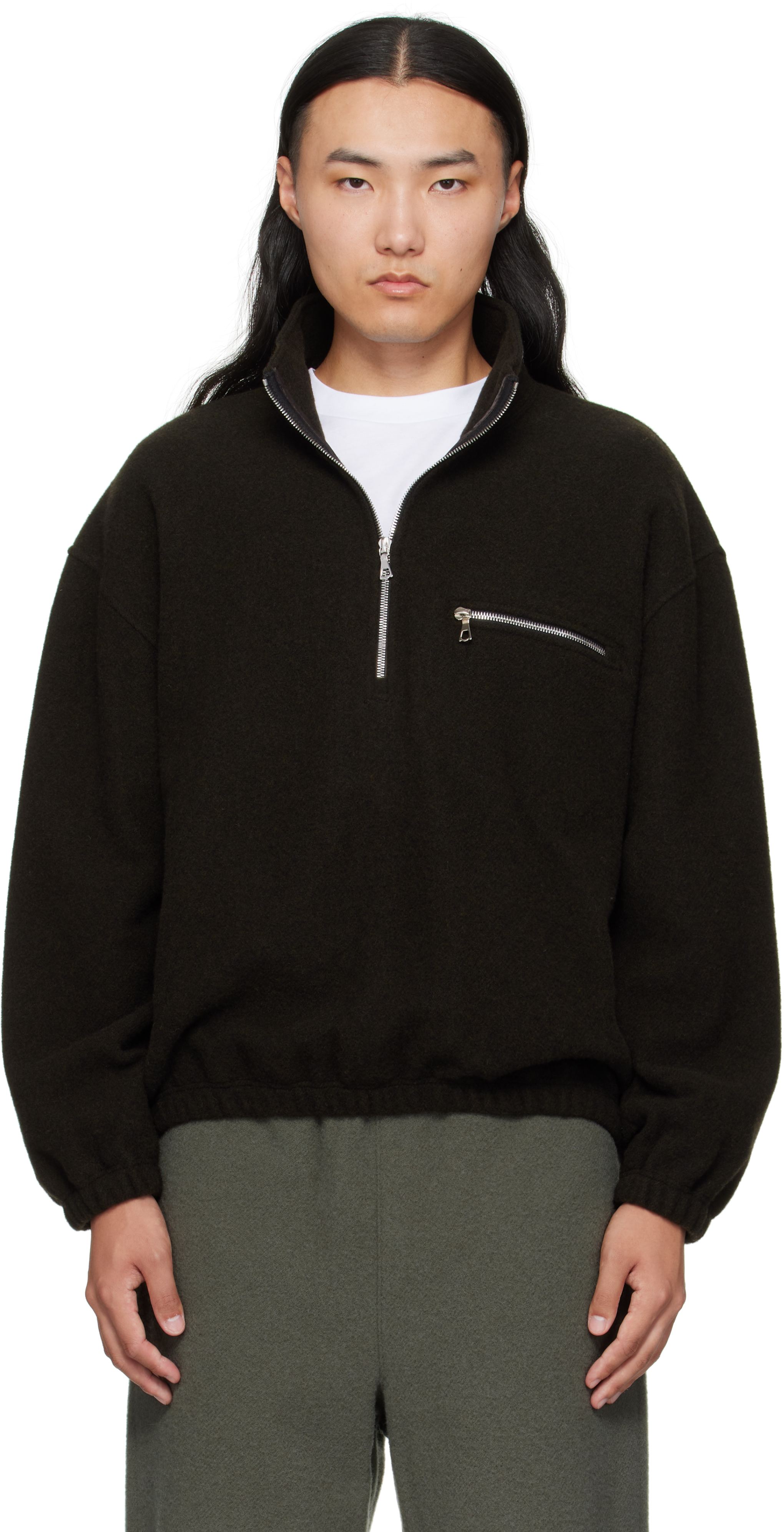 Rier High-neck Zip-front Sweatshirt In Black