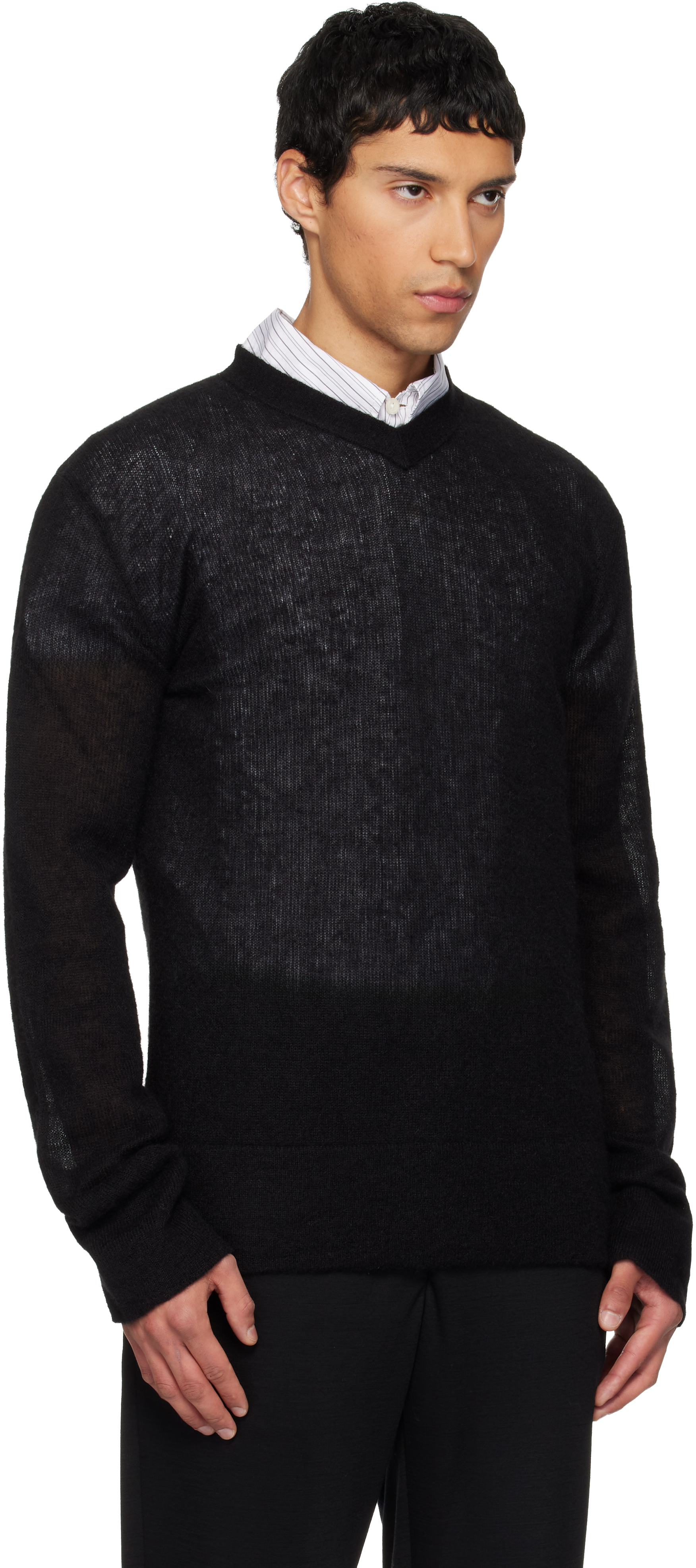 Rier Ribbed Knit V-neck Sweater In Black