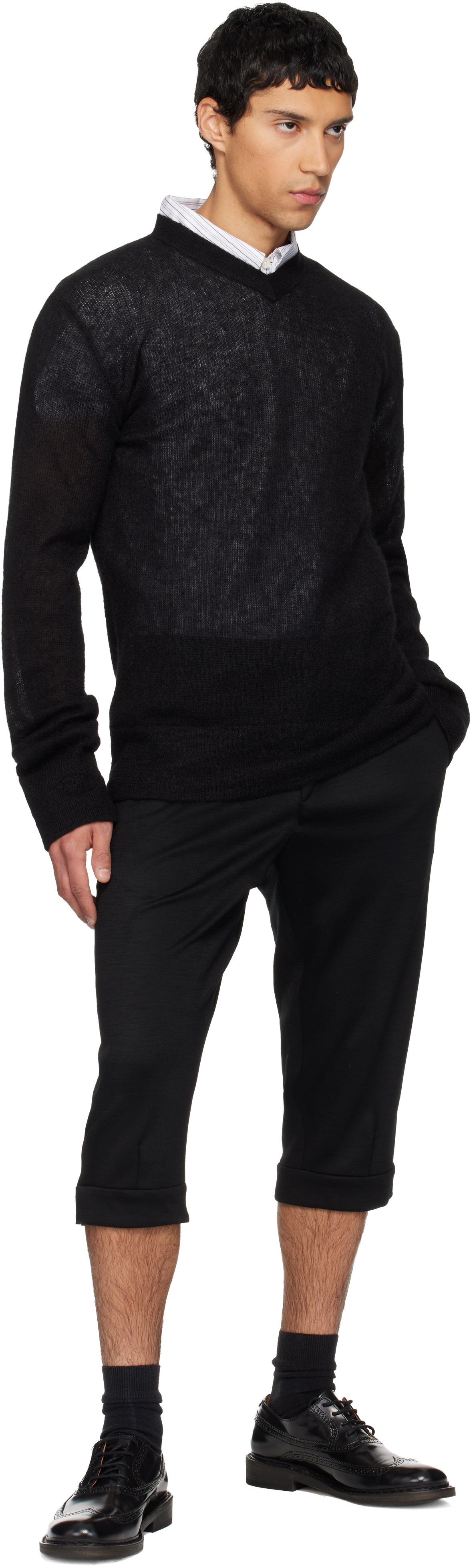 Rier Ribbed Knit V-neck Sweater In Black