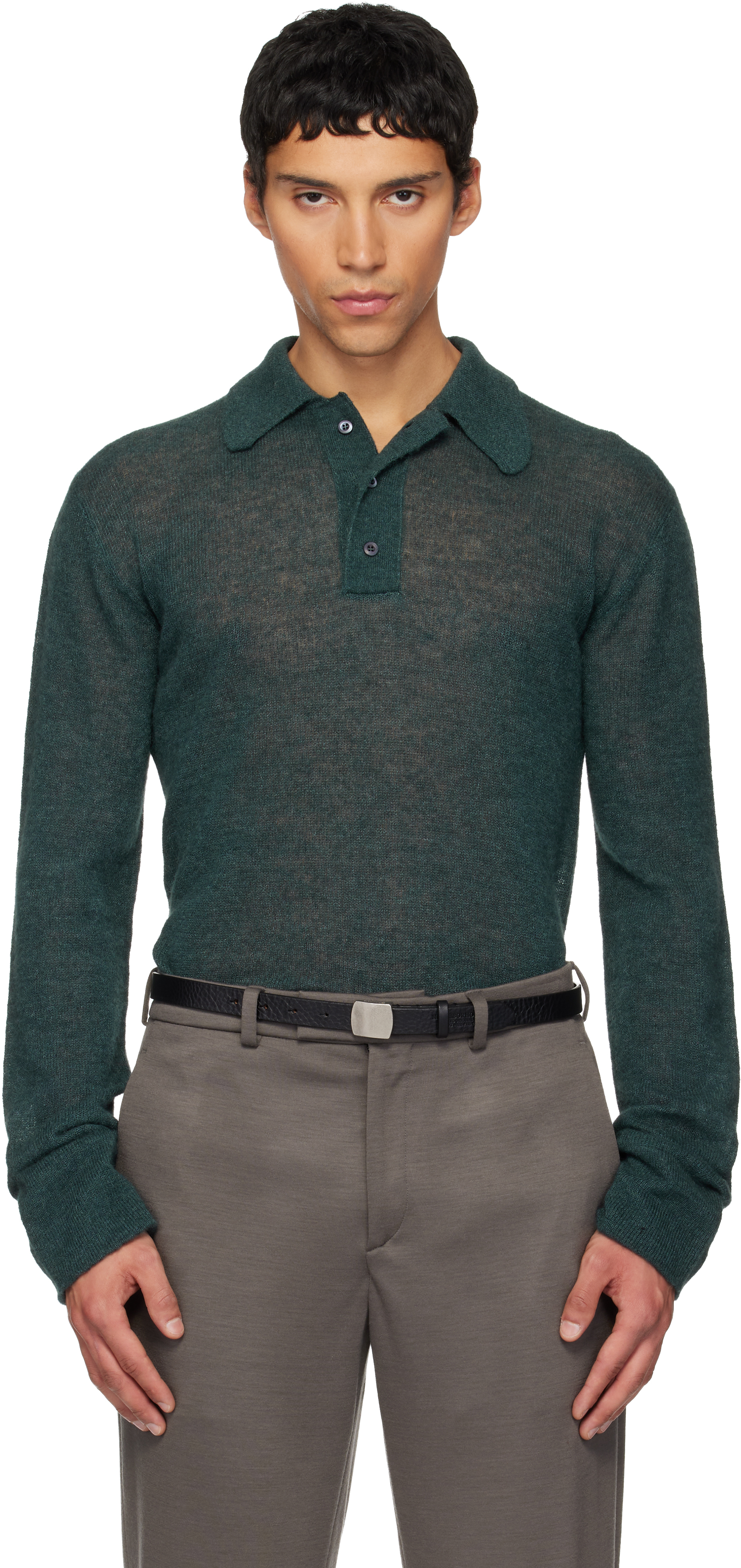 Rier Green Alpaca & Silk Polo In Green