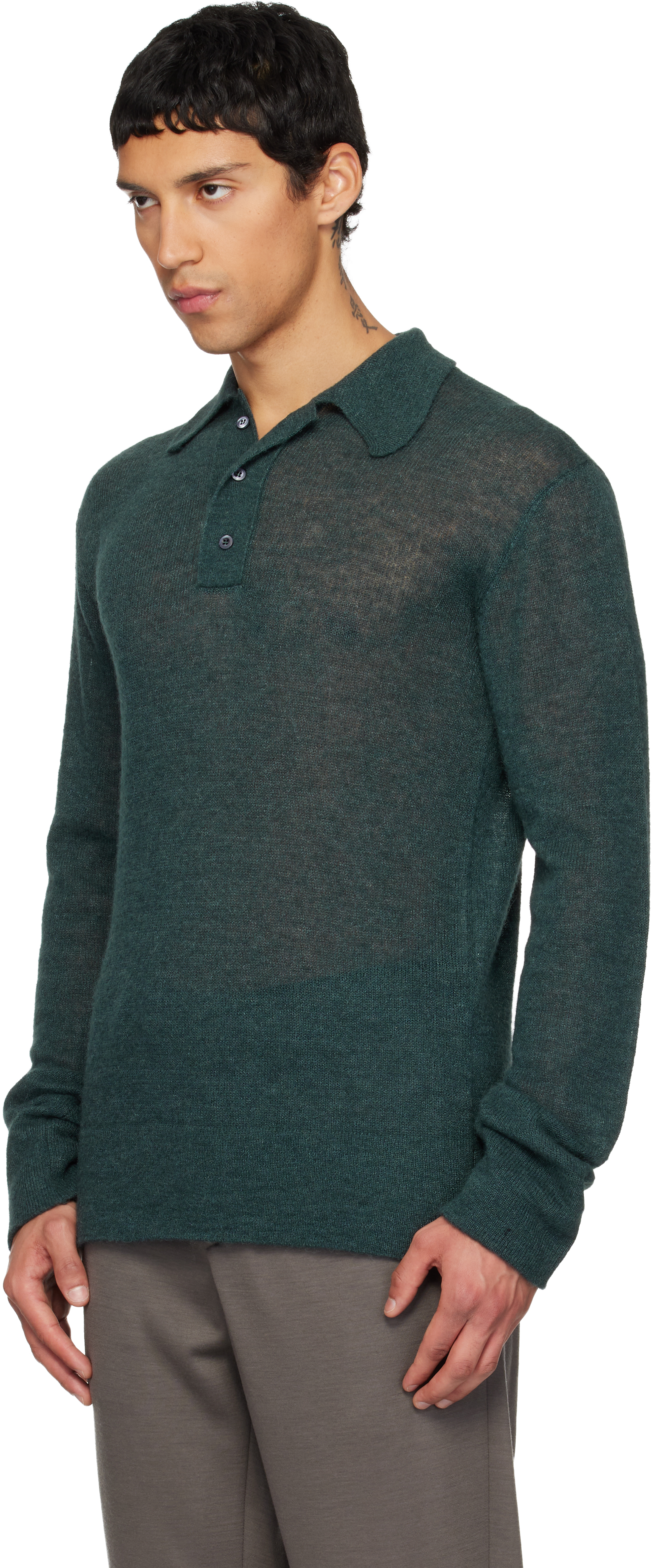 Rier Green Alpaca & Silk Polo In Green