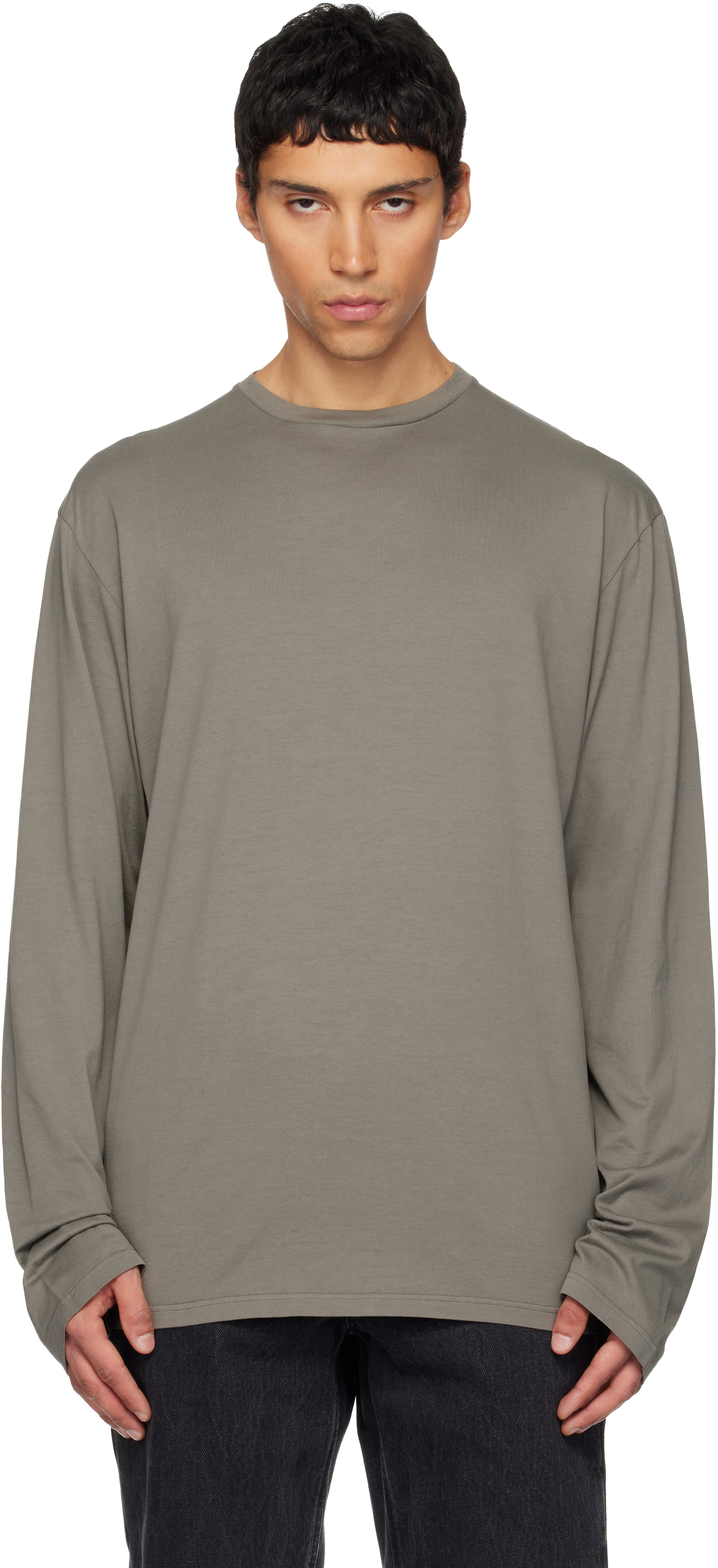 Rier: Gray Roundneck Jersey Cotton T-shirt | SSENSE