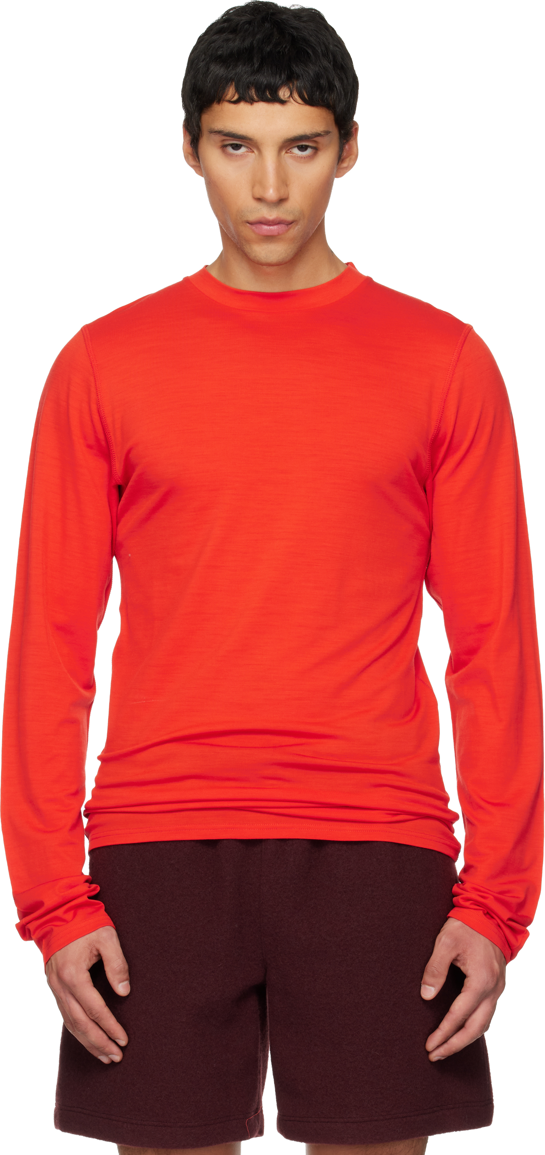 Rier Orange Roundneck Jersey Wool T-shirt In Red