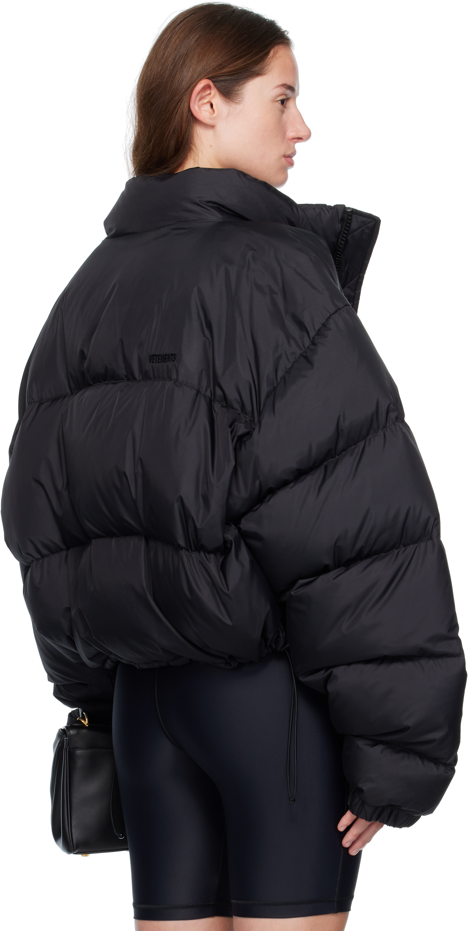 Vetements Black Double Logo Boxy Down Jacket In Black