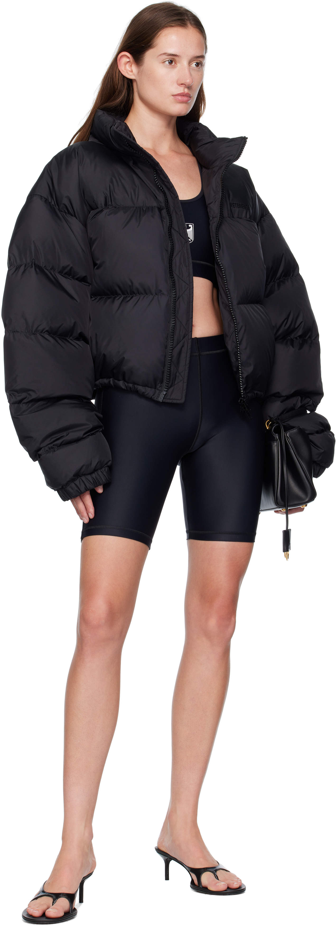 Vetements Black Double Logo Boxy Down Jacket In Black