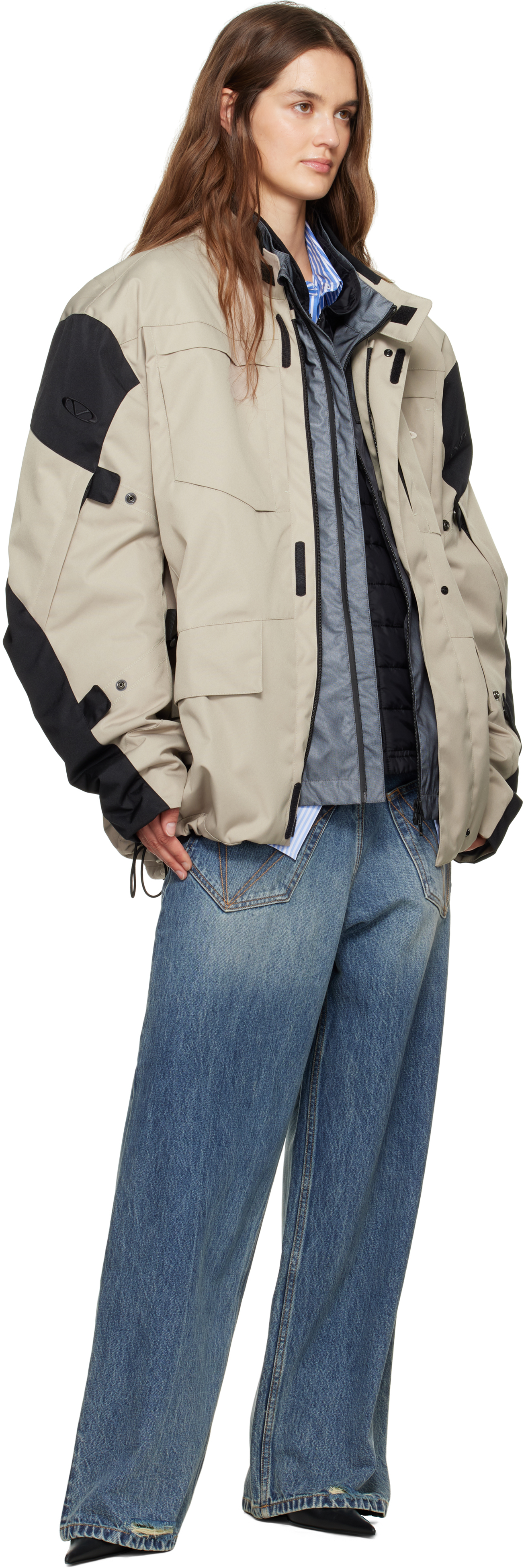 Vetements Beige & Black Biker Parka Coat & Jackets Set In Neutral