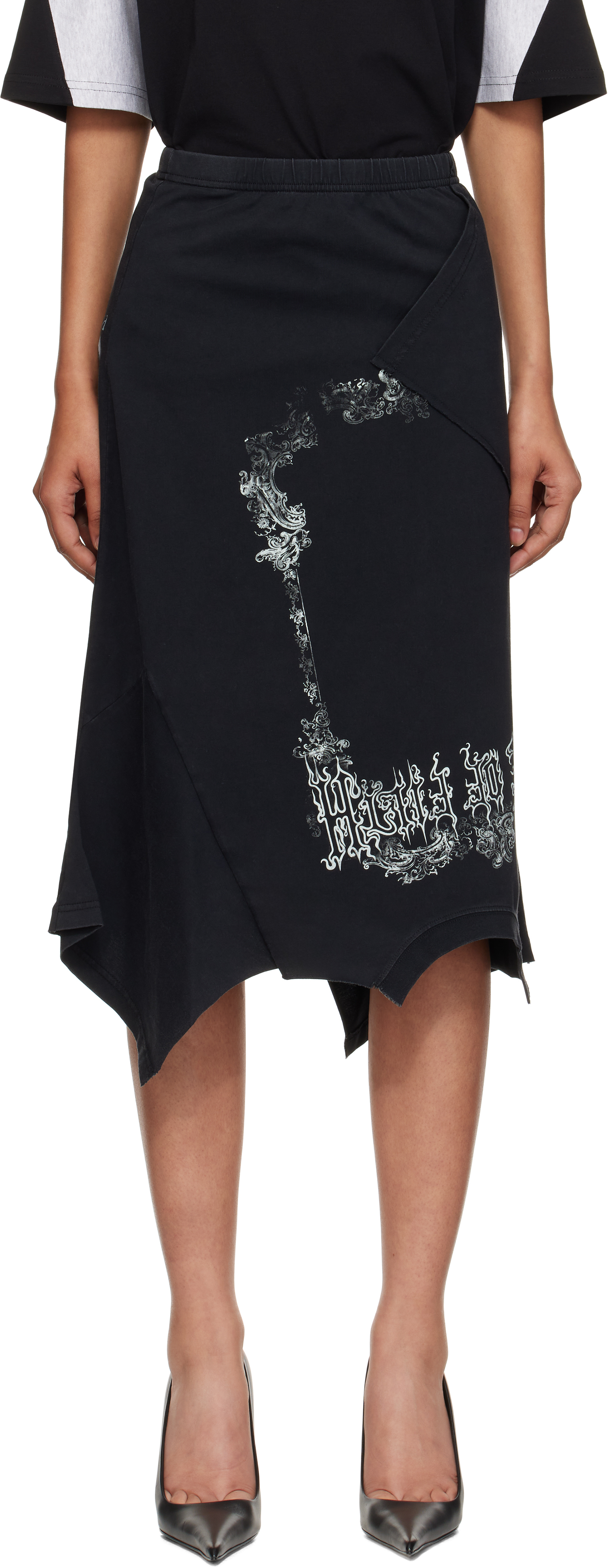 Black 'Cradle Of Filth' Upside-Down T-Skirt Midi Skirt