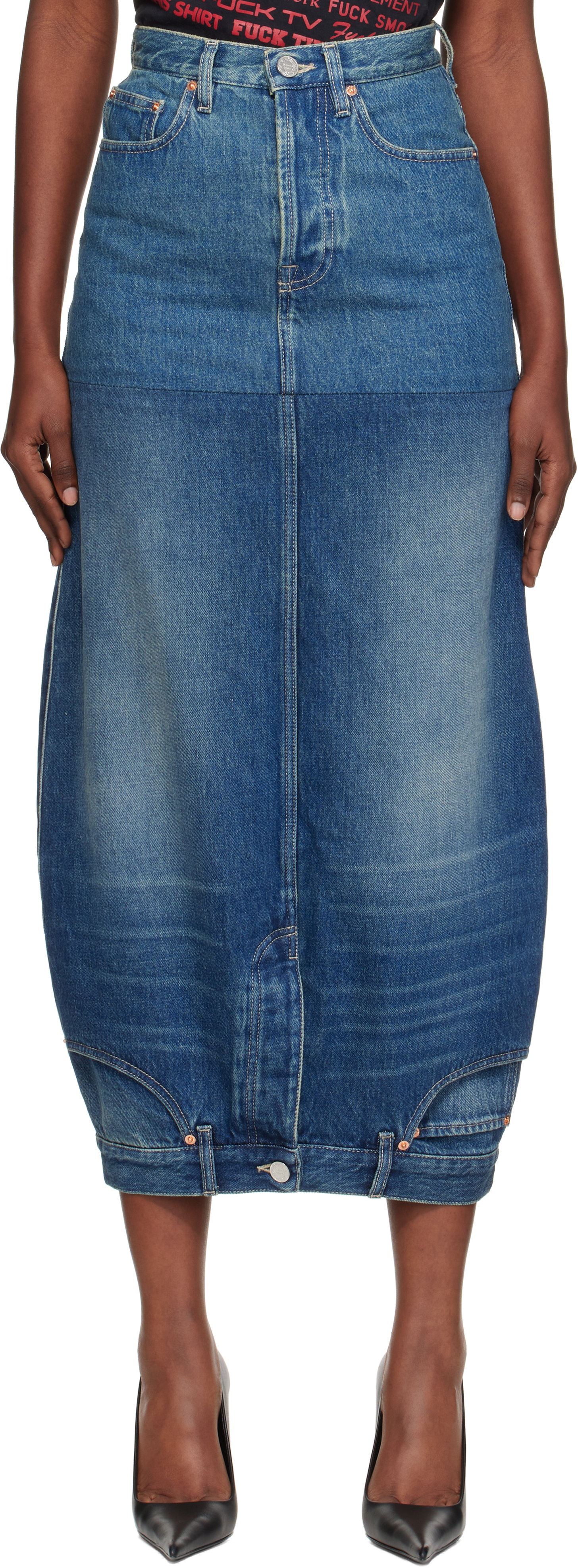 Vetements Upside-down Denim Midi Skirt In Blue