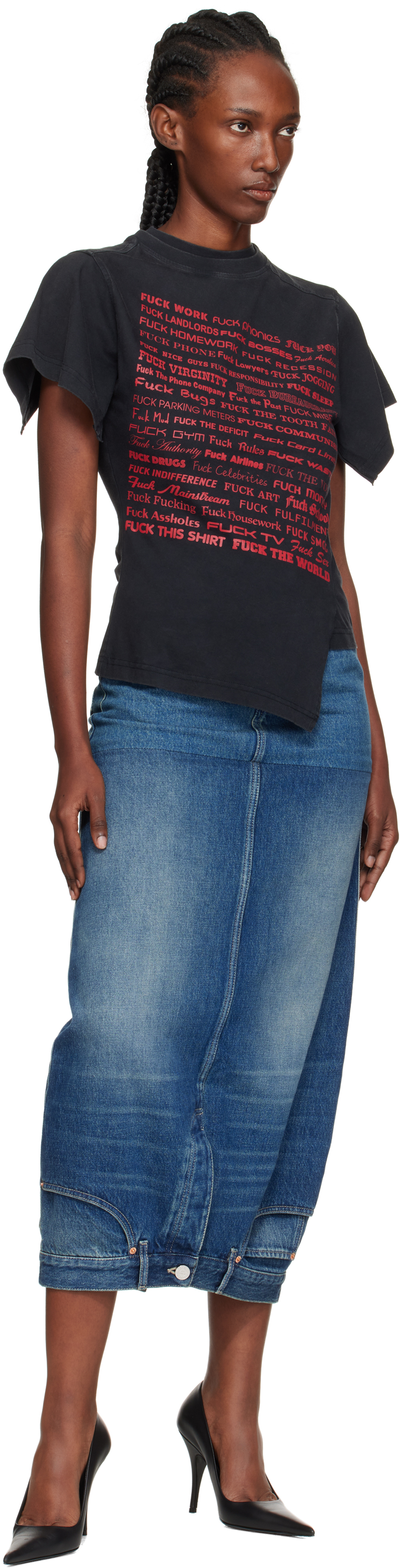 Vetements Upside-down Denim Midi Skirt In Blue