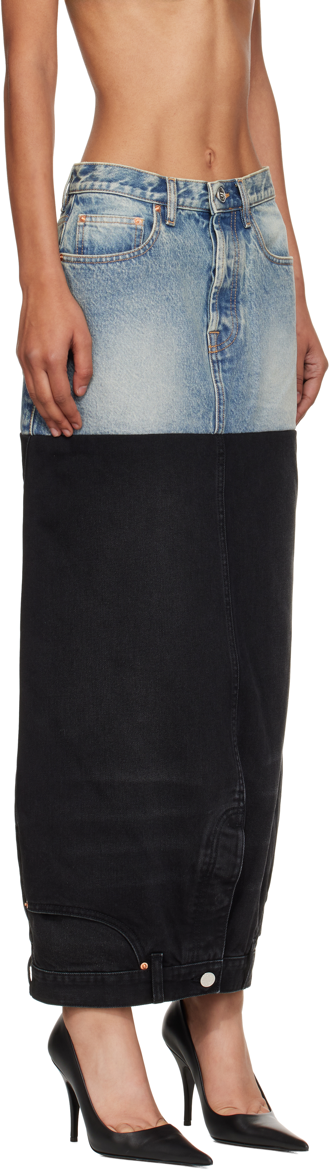 Vetements Blue & Black Double Denim Maxi Skirt In Multi