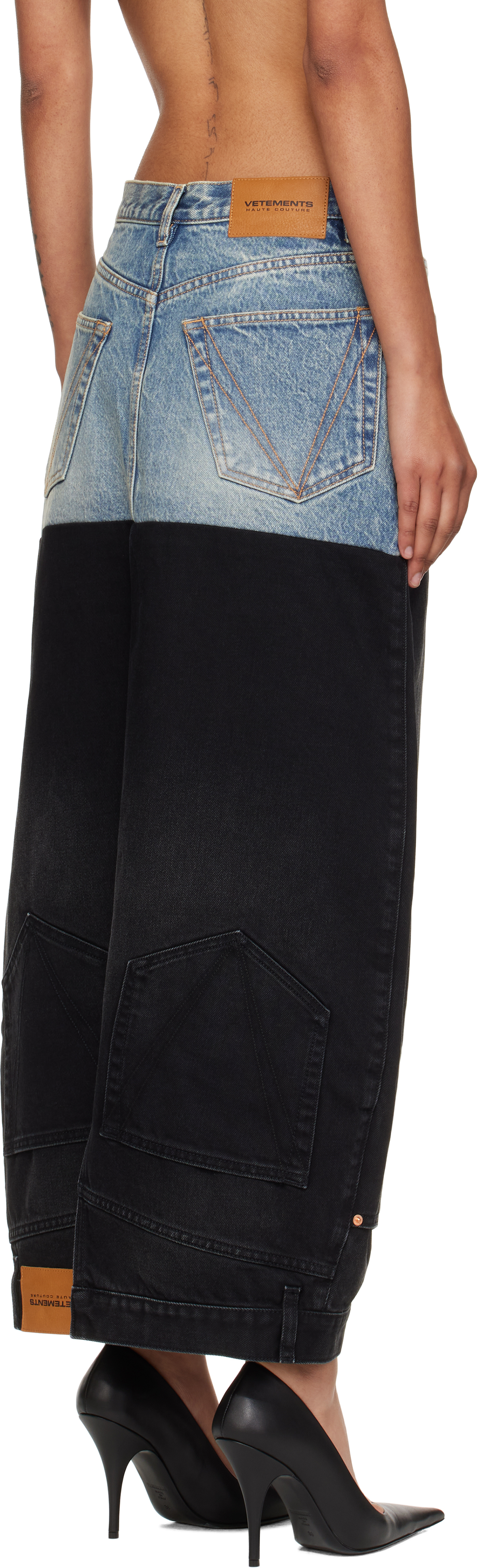 Vetements Blue & Black Double Denim Maxi Skirt In Multi