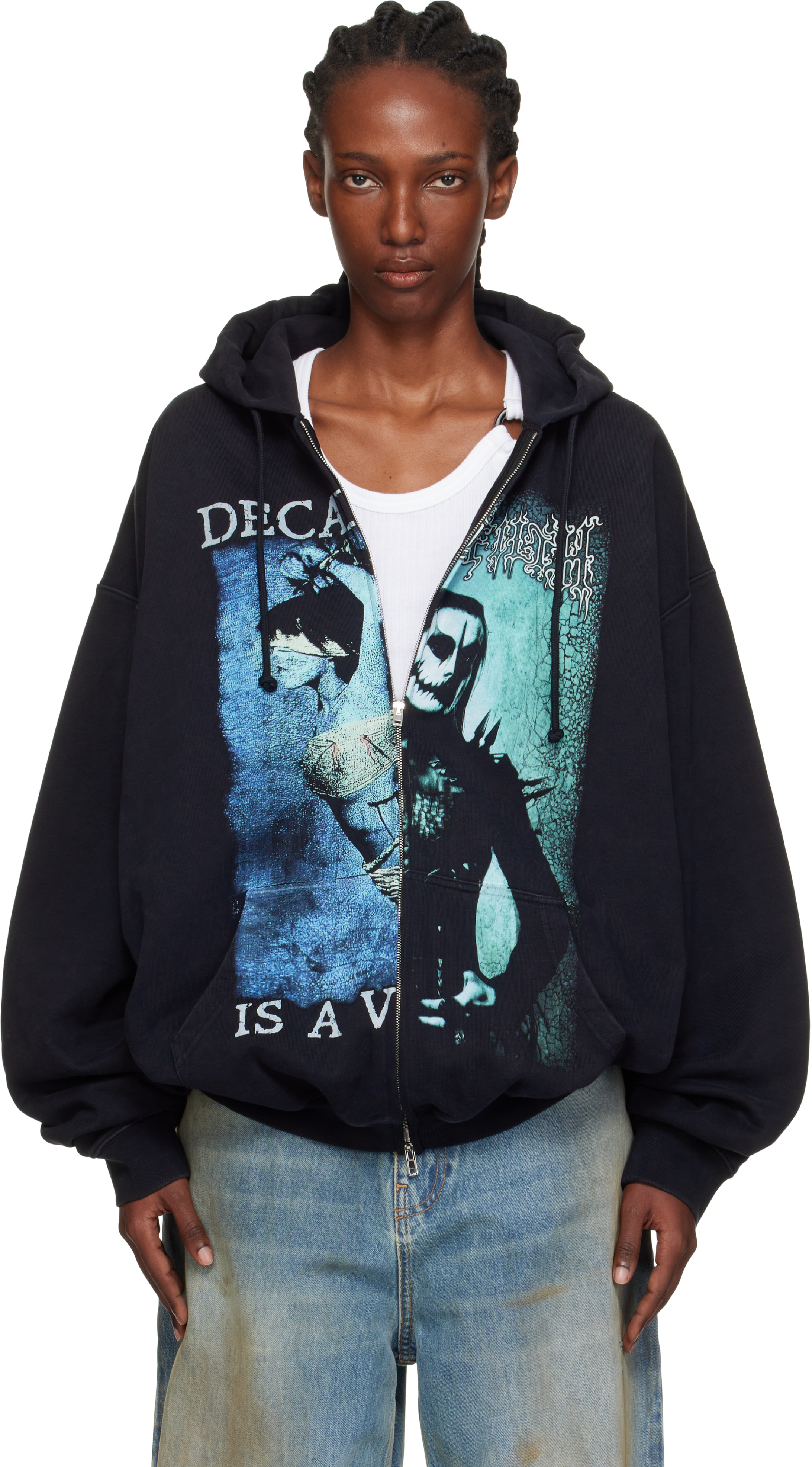 Vetements Black Cradle Of Filth Cut-up Oversized Zip-up Hoodie In Black