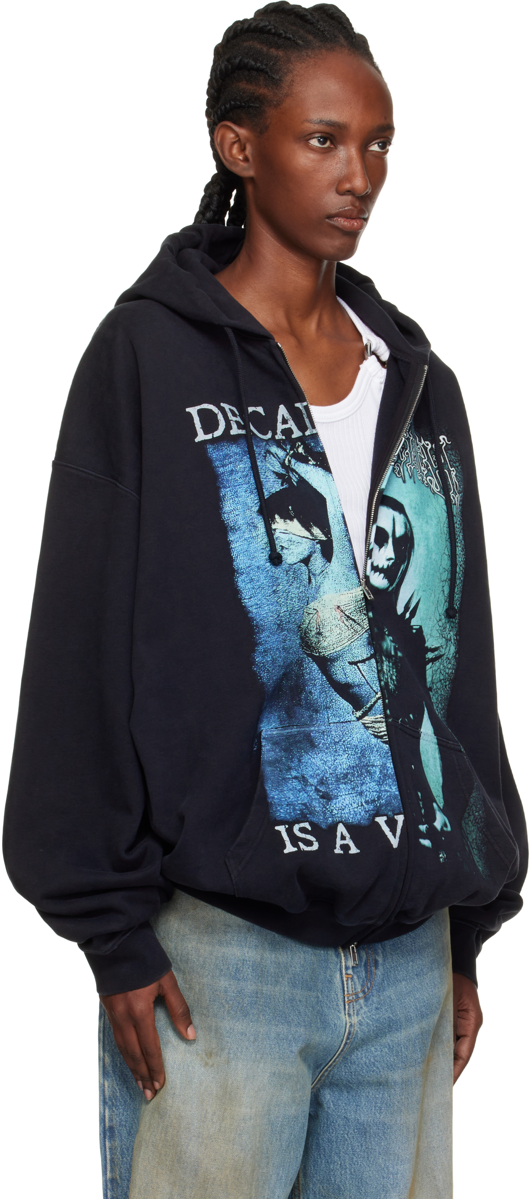 Vetements Black Cradle Of Filth Cut-up Oversized Zip-up Hoodie In Black