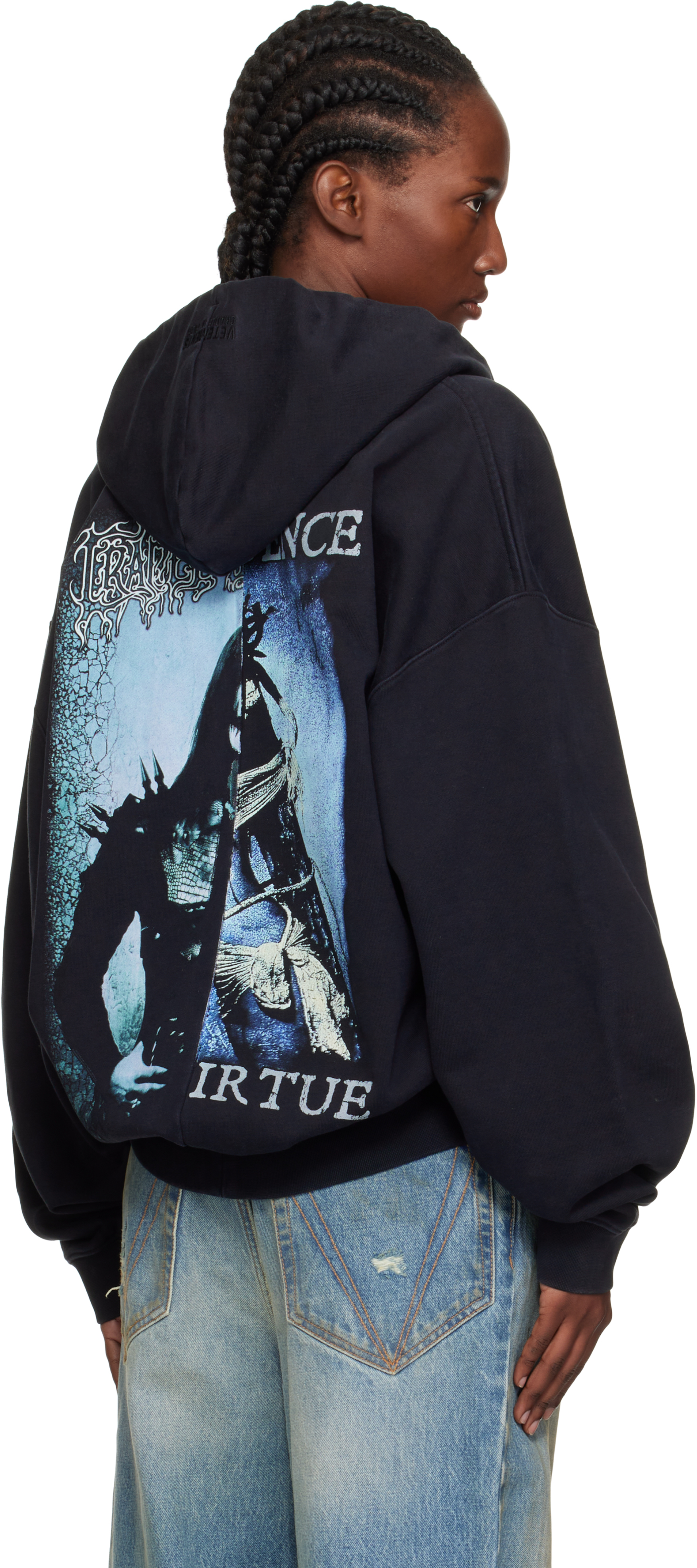 Vetements Black Cradle Of Filth Cut-up Oversized Zip-up Hoodie In Black
