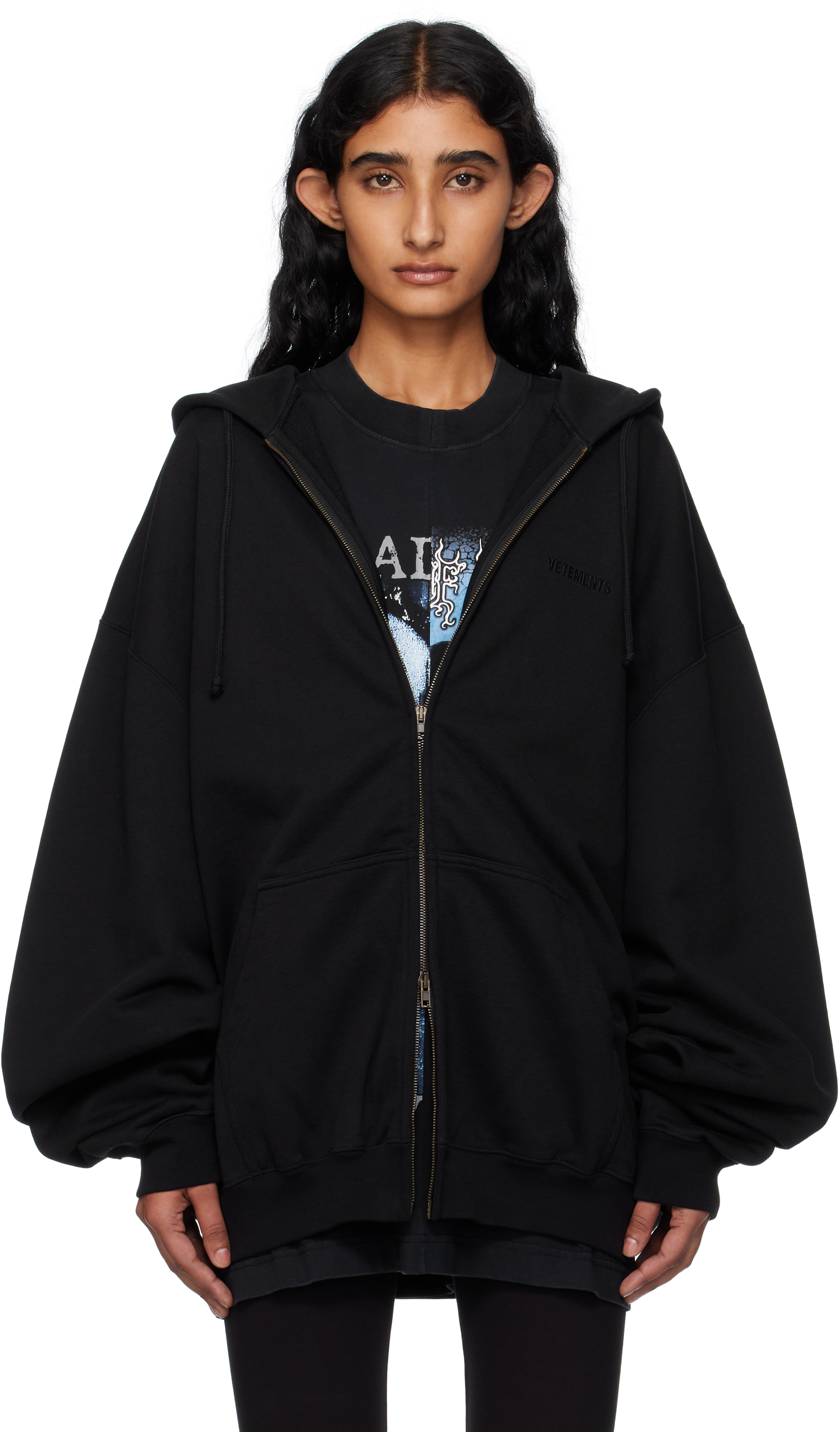 Black Logo Oversized Zip-Up Hoodie