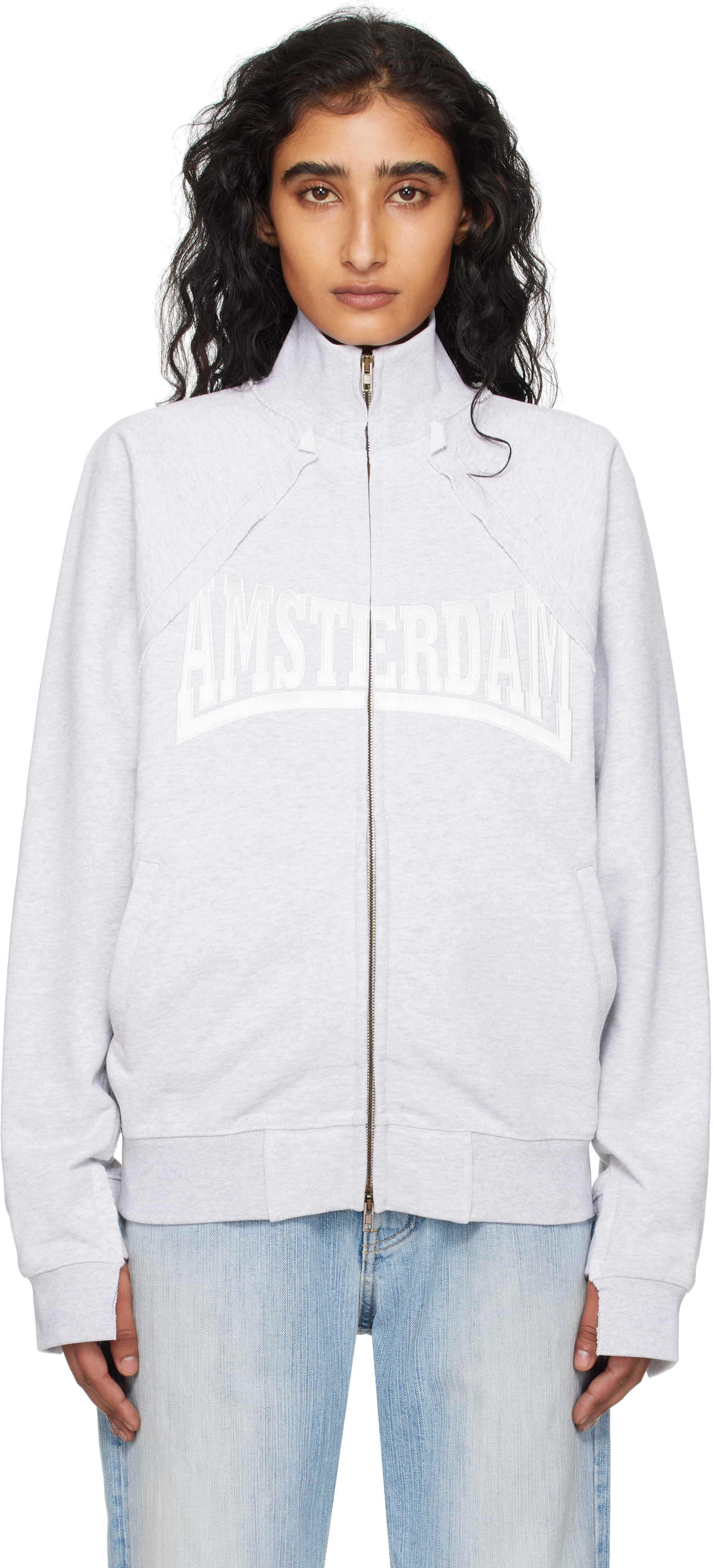 Vetements Gray Patched Zip-up Jacket In Gray