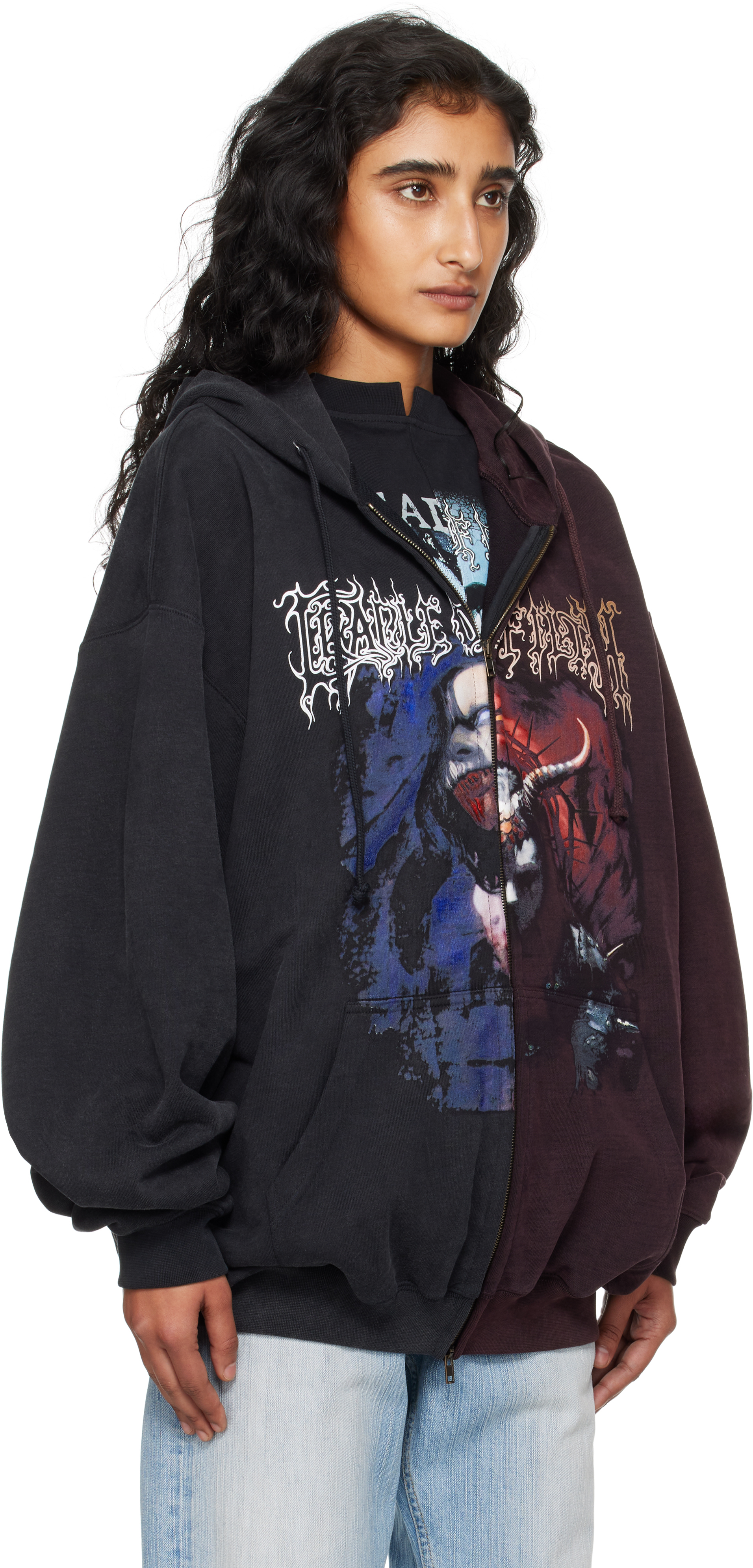 Vetements Black & Burgundy Cradle Of Filth Cut-up Oversized Zip-up Hoodie In Multi