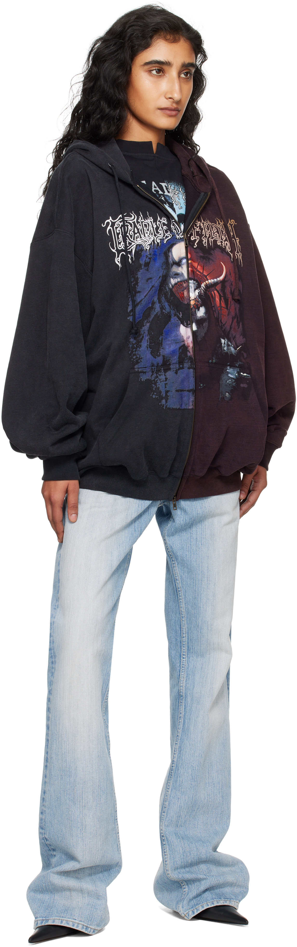 Vetements Black & Burgundy Cradle Of Filth Cut-up Oversized Zip-up Hoodie In Multi