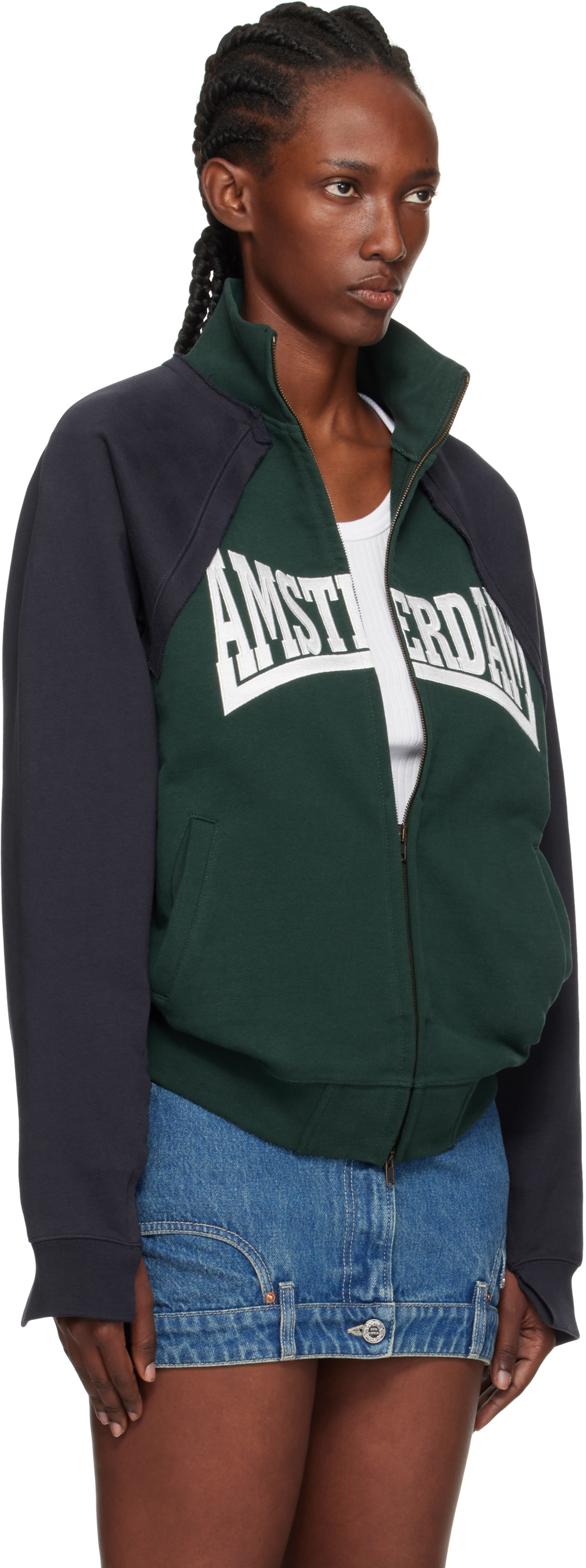 Vetements Navy & Green 'amsterdam' Patched Zip Sweatshirt In Green