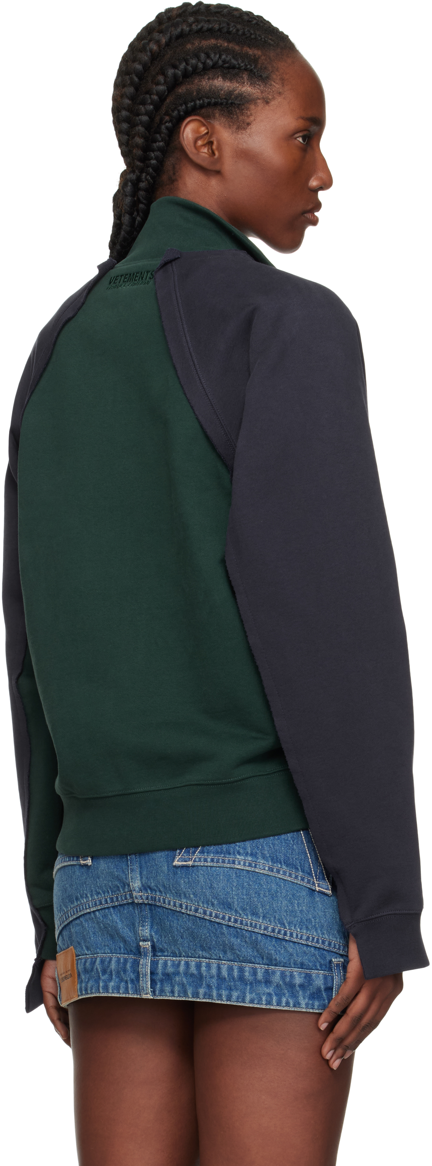 Vetements Navy & Green 'amsterdam' Patched Zip Sweatshirt In Green