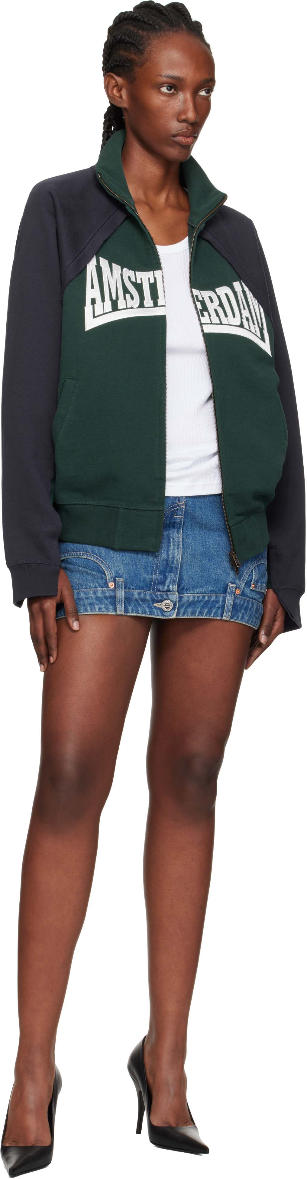 Vetements Navy & Green 'amsterdam' Patched Zip Sweatshirt In Green