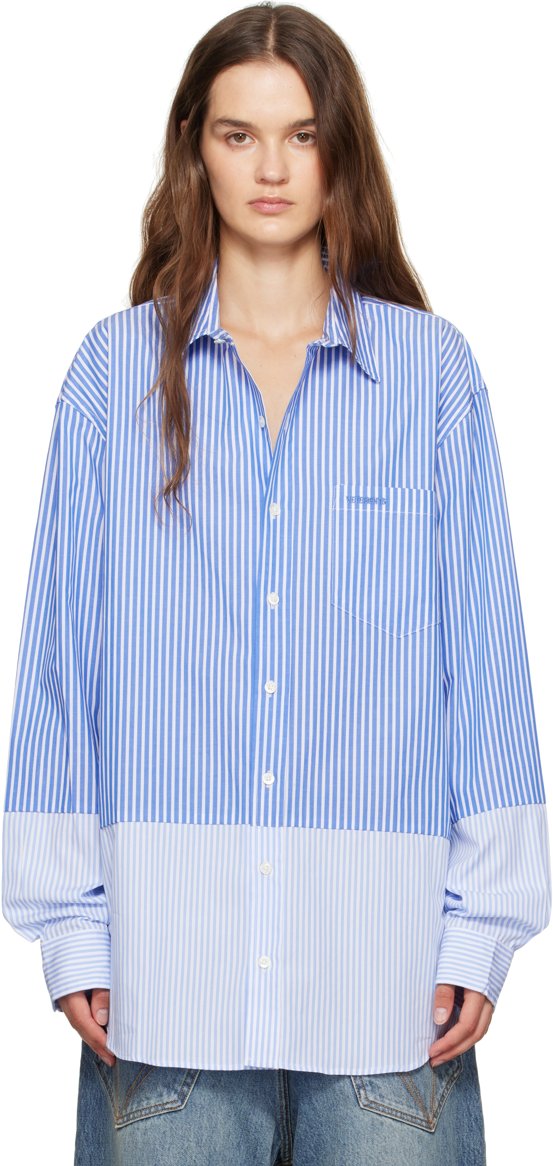 Vetements Blue Splitted Shirt In Blue