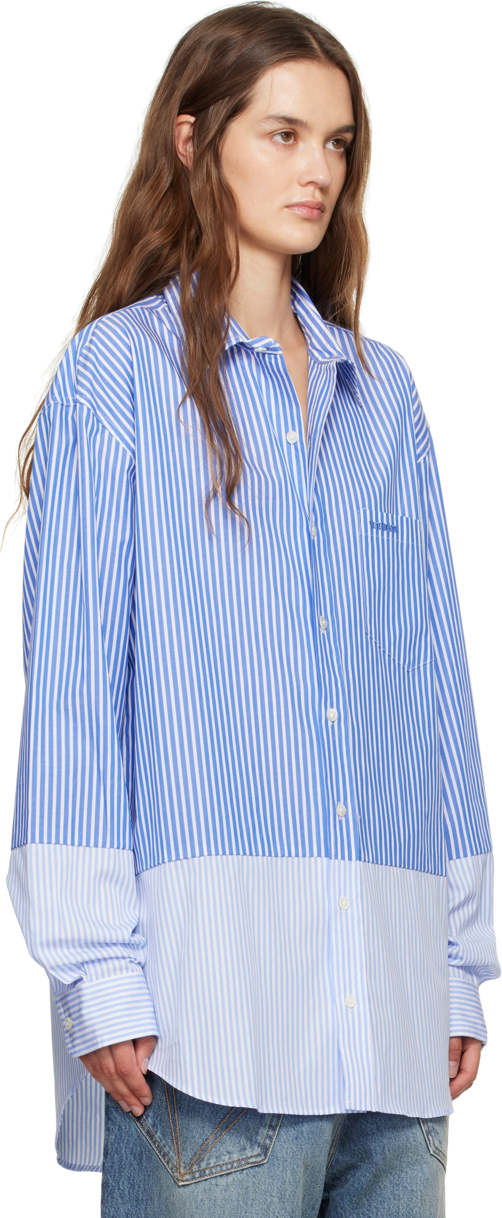 Vetements Blue Splitted Shirt In Blue