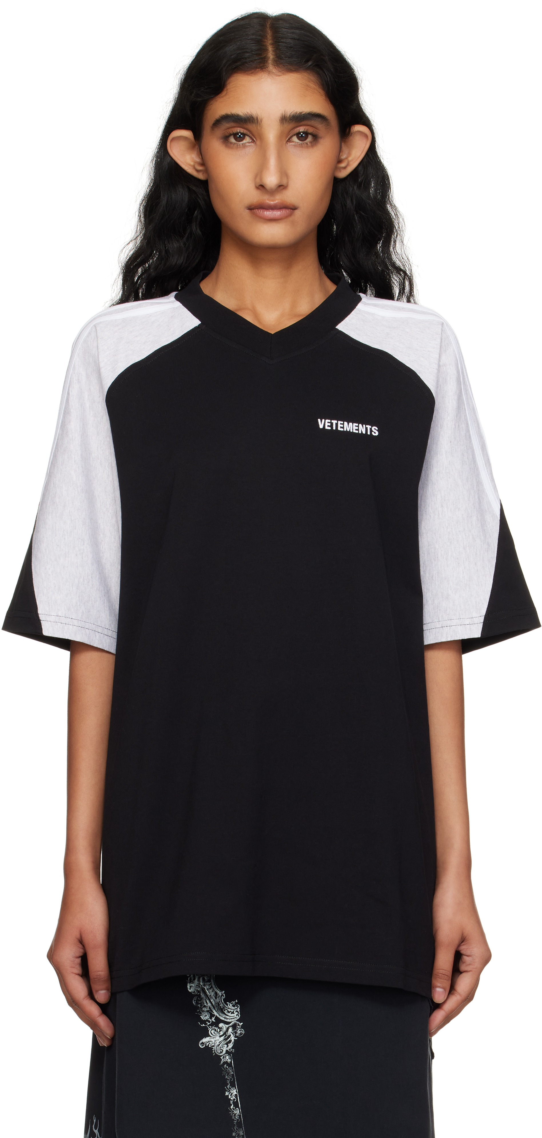 Black & Gray Cut-Up V-Neck T-shirt
