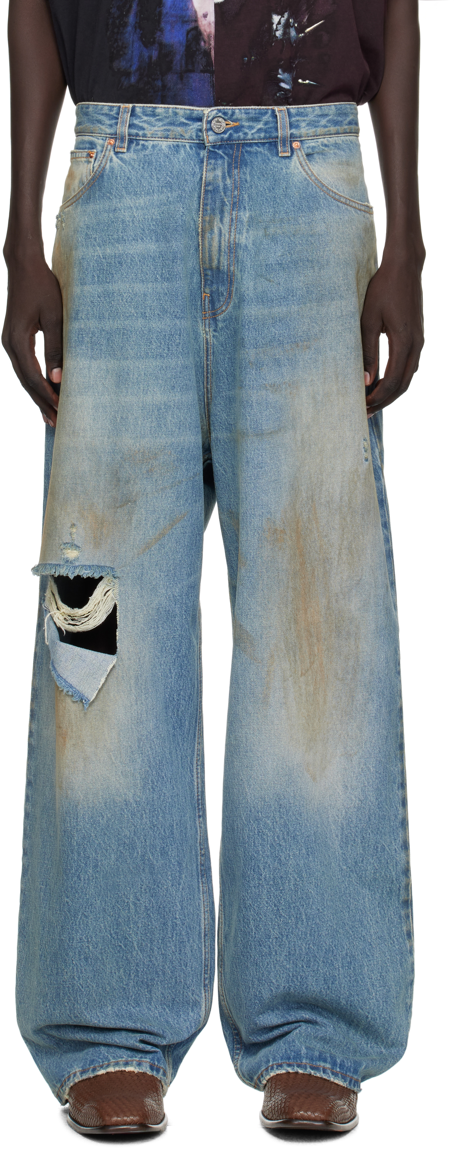 Blue Distressed Baggy Jeans