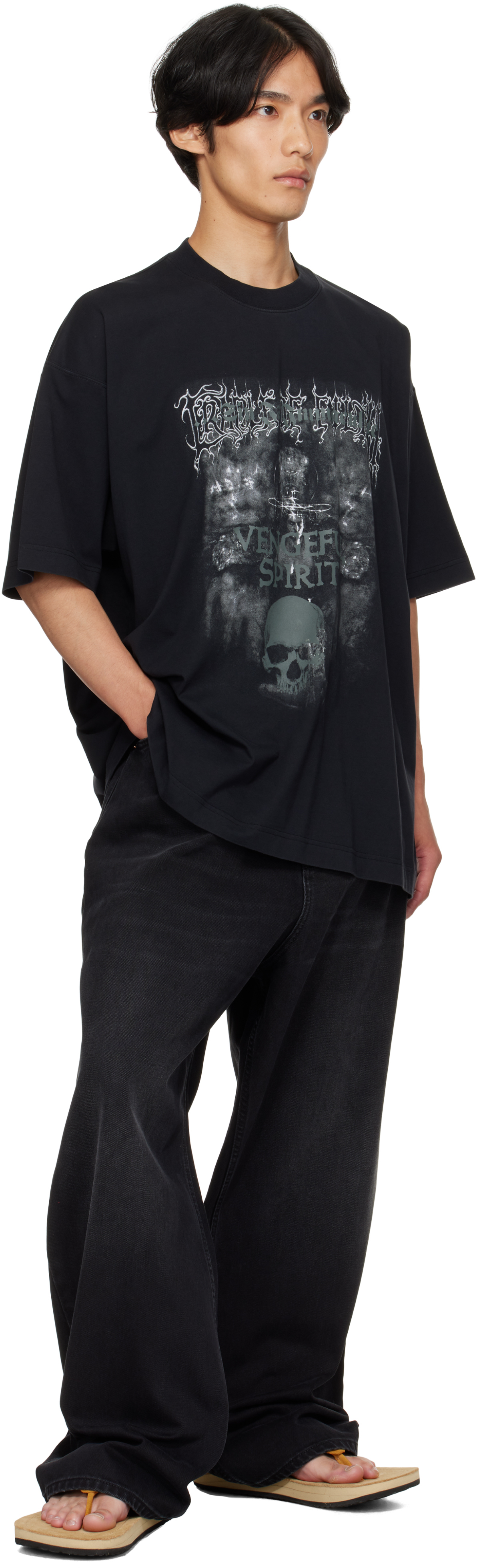 Vetements Black Painted Anarchy Reworked Jeans In Black