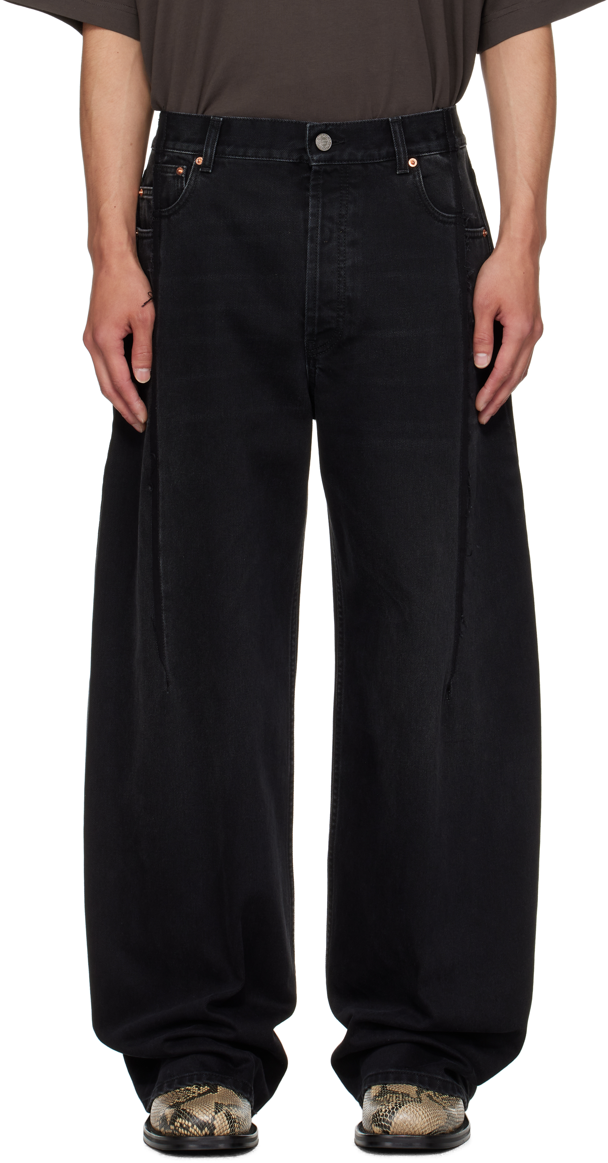 VETEMENTS: Black Cut Reconstructed Jeans SSENSE