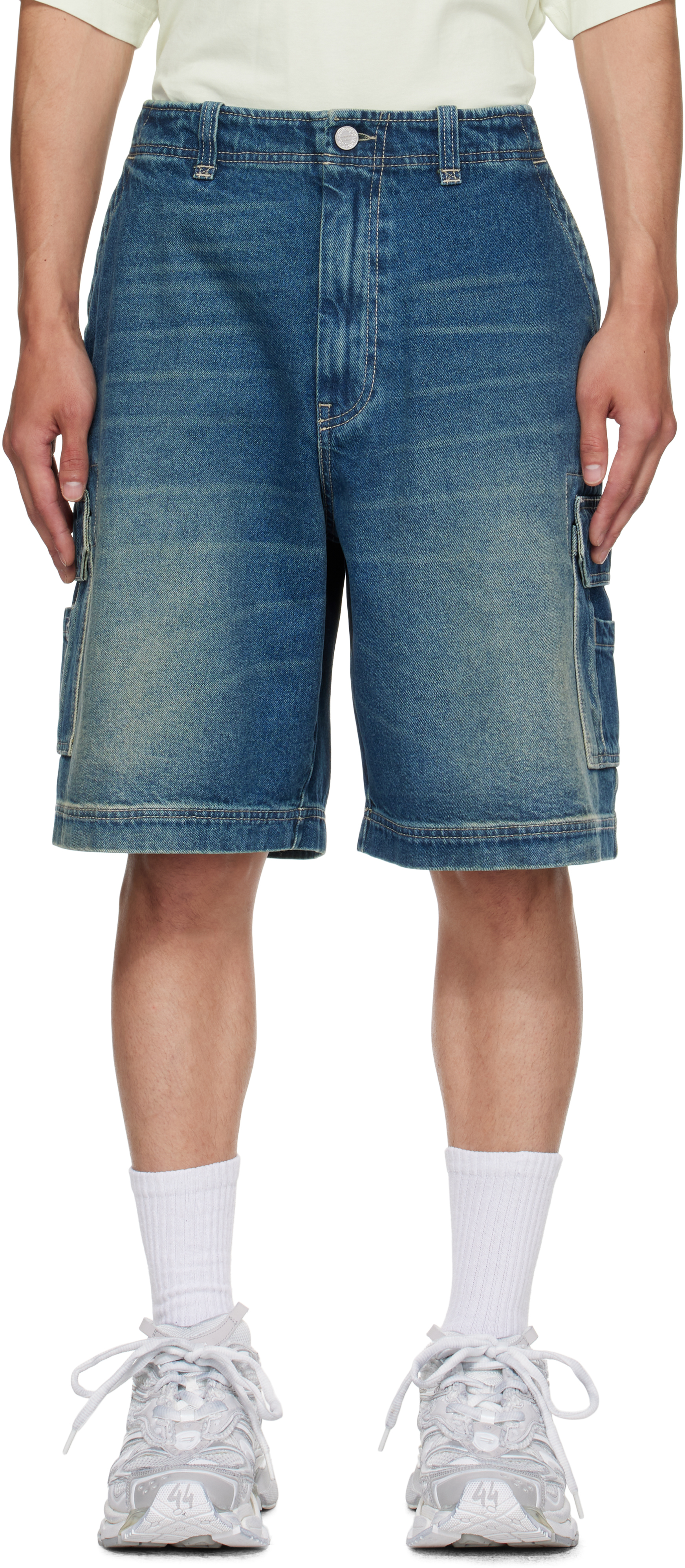 Blue Hip-Hop Denim Cargo Shorts