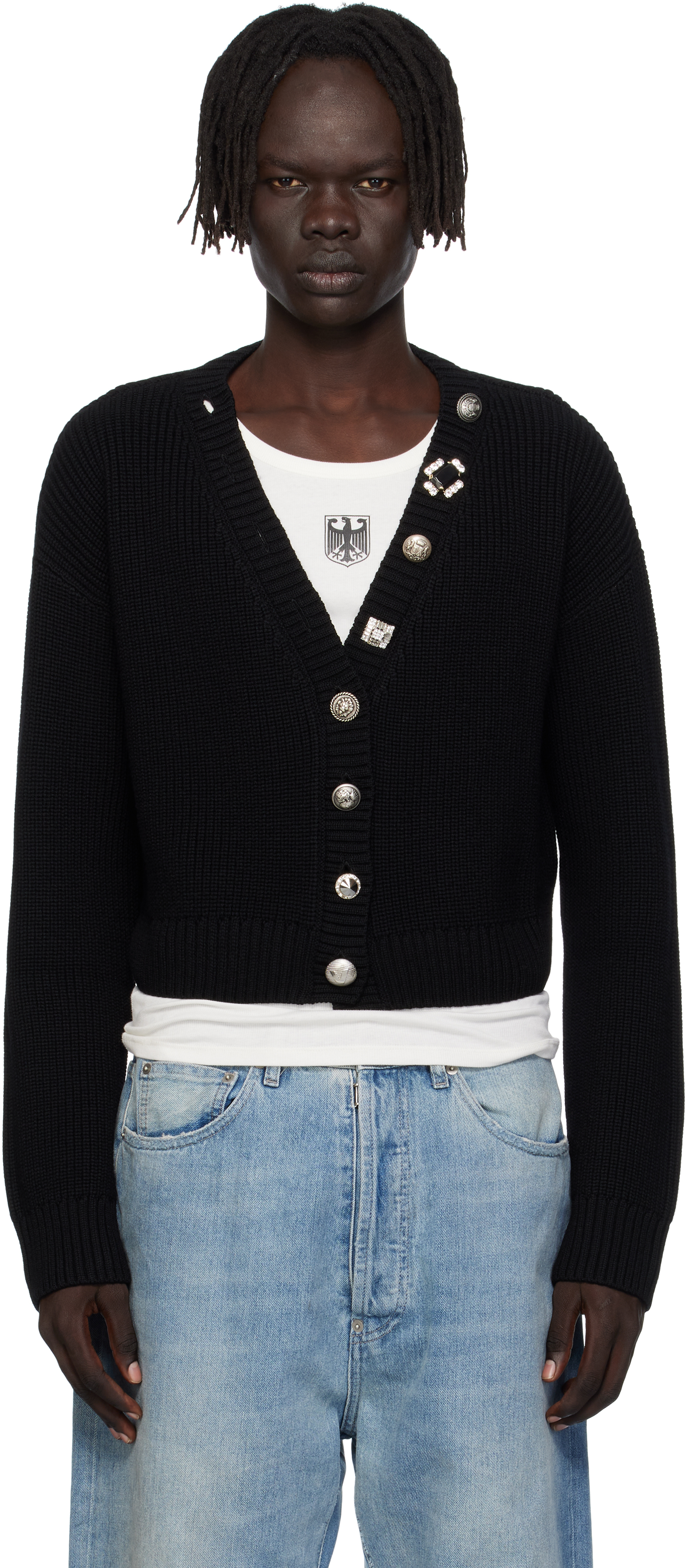 Vetements Black Fancy Button Mini Cardigan In Black