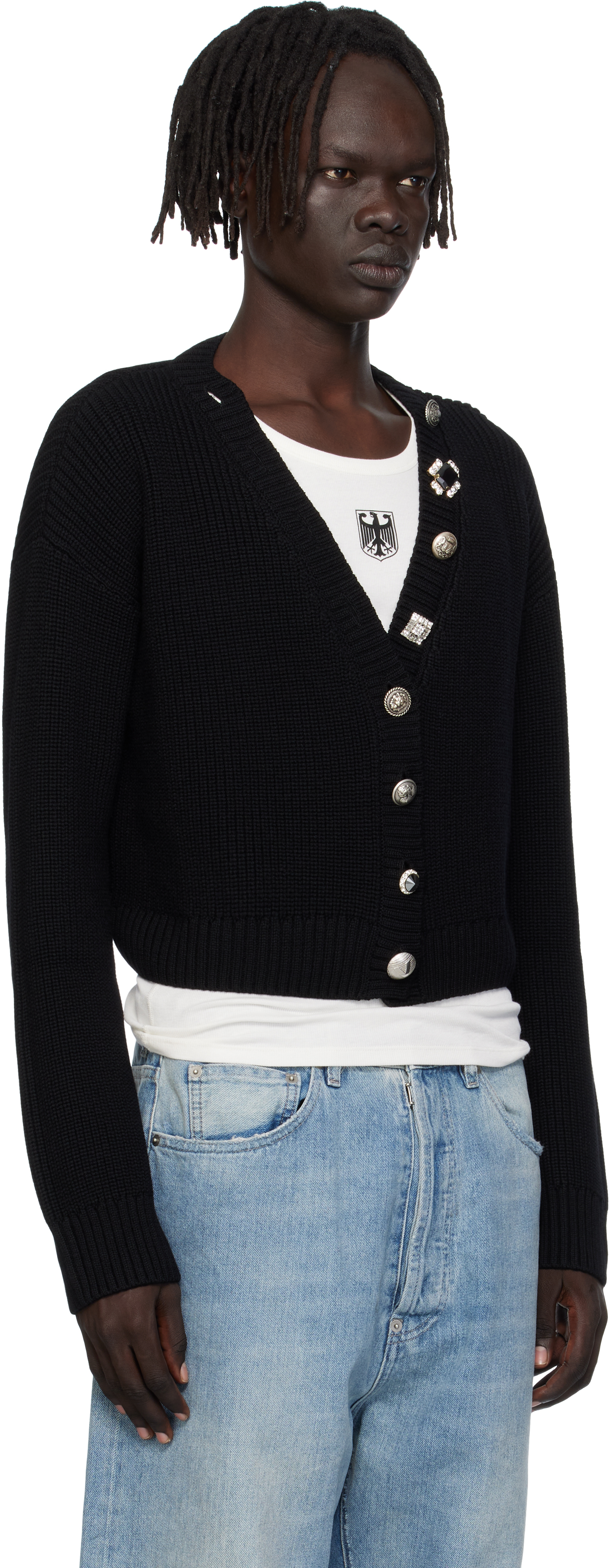 Vetements Black Fancy Button Mini Cardigan In Black