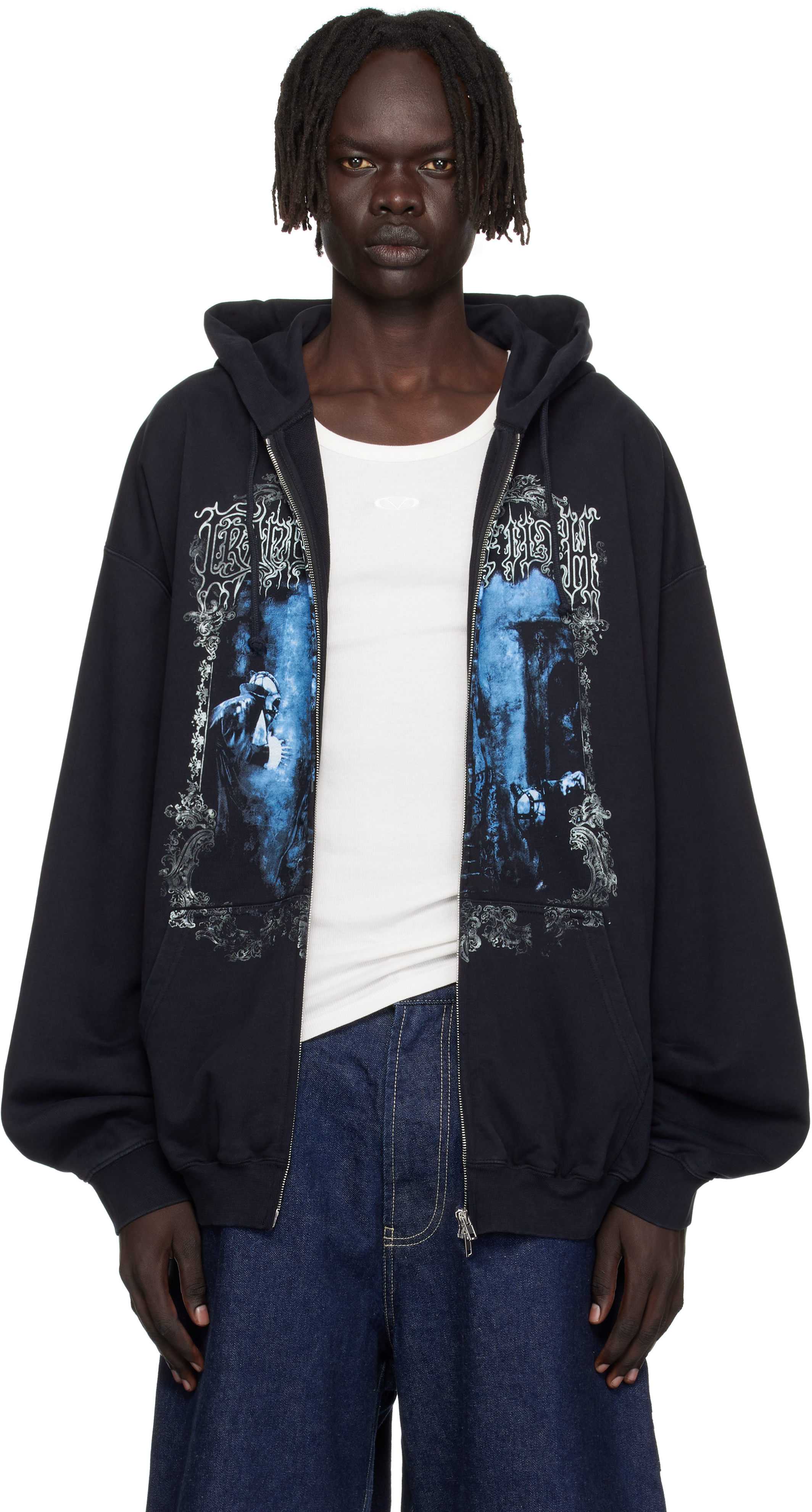 Vetements Black Cradle Of Filth Butterfly Oversized Zip-up Hoodie In Black