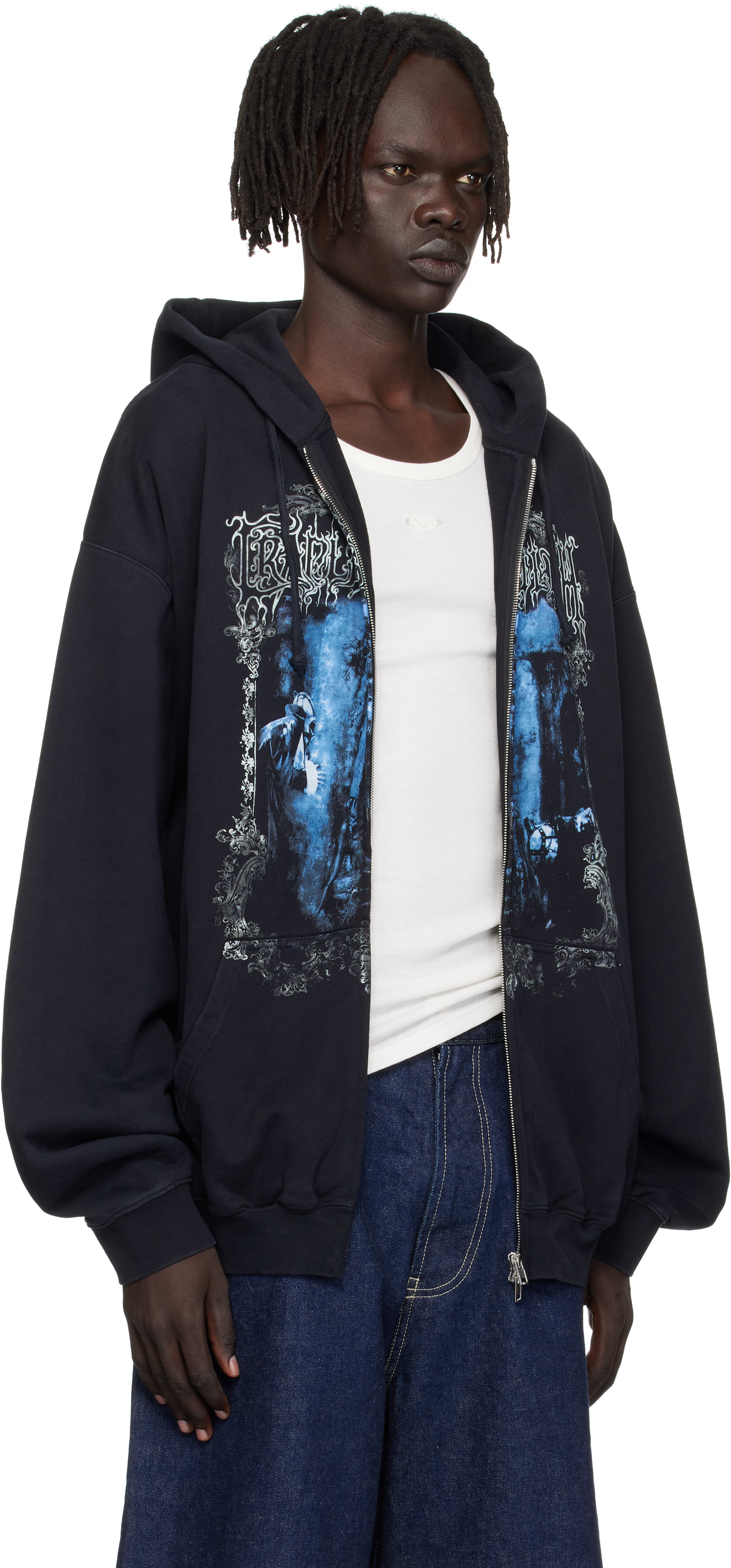 Vetements Black Cradle Of Filth Butterfly Oversized Zip-up Hoodie In Black