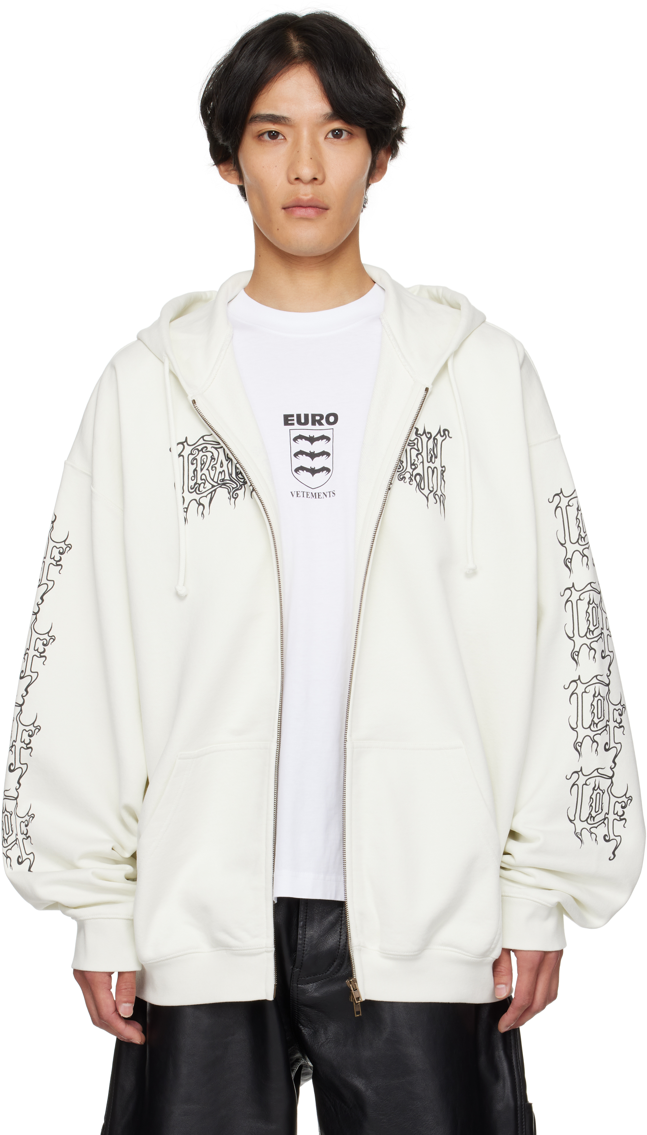 Vetements Off-white Cradle Of Filth Logo Oversized Zip-up Hoodie In White