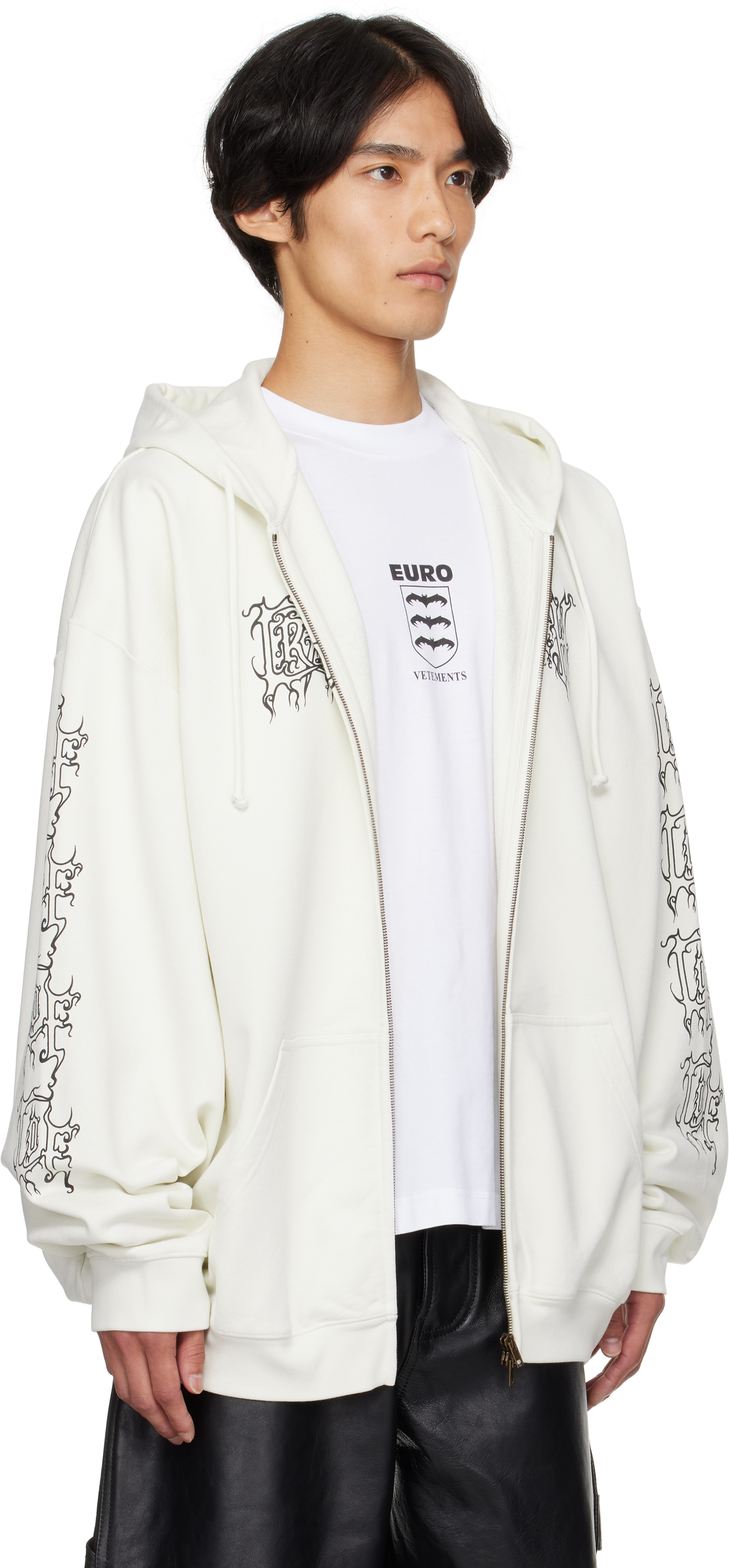 Vetements Off-white Cradle Of Filth Logo Oversized Zip-up Hoodie In White