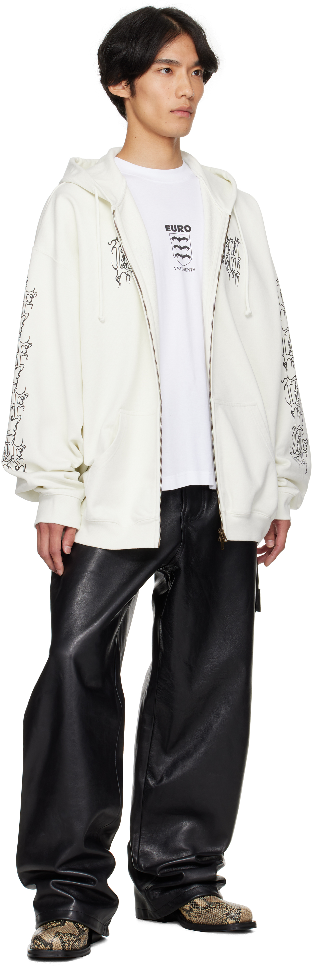 Vetements Off-white Cradle Of Filth Logo Oversized Zip-up Hoodie In White