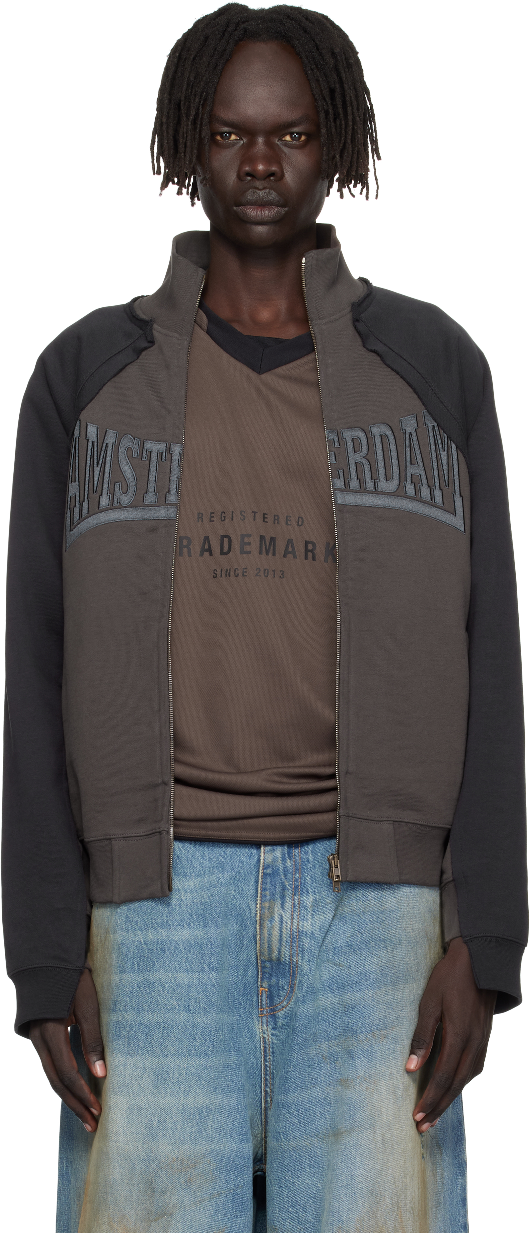 Vetements Black & Brown 'amsterdam' Patched Zip Sweatshirt In Brown