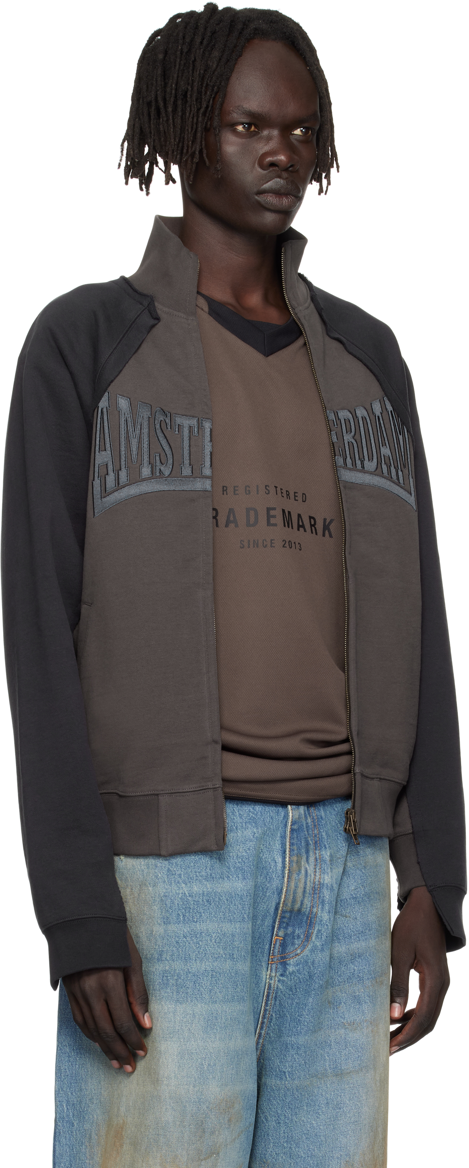 Vetements Black & Brown 'amsterdam' Patched Zip Sweatshirt In Brown