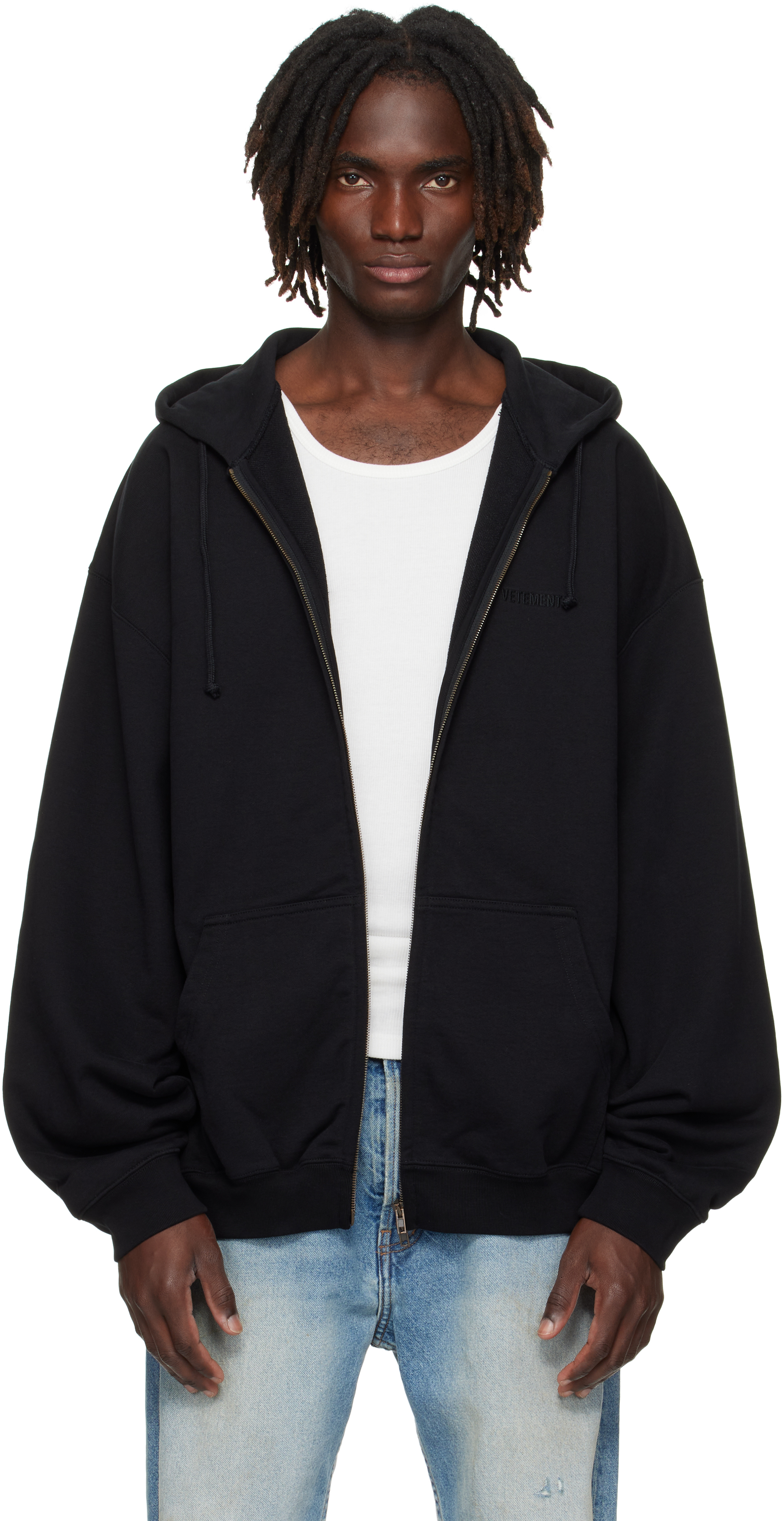 Black Logo Oversized Zip-Up Hoodie