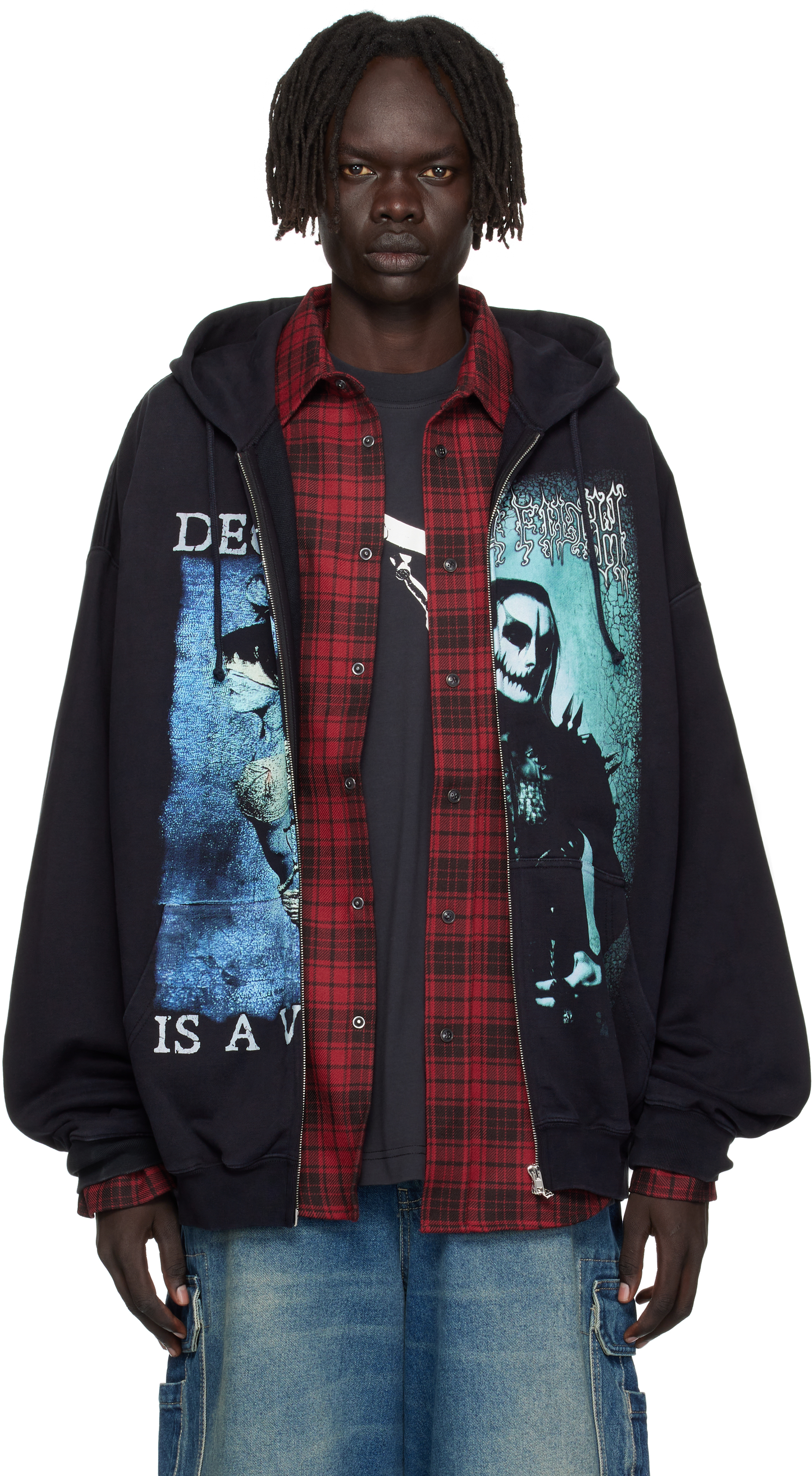 Vetements Black Cradle Of Filth Cut-up Oversized Zip-up Hoodie In Black