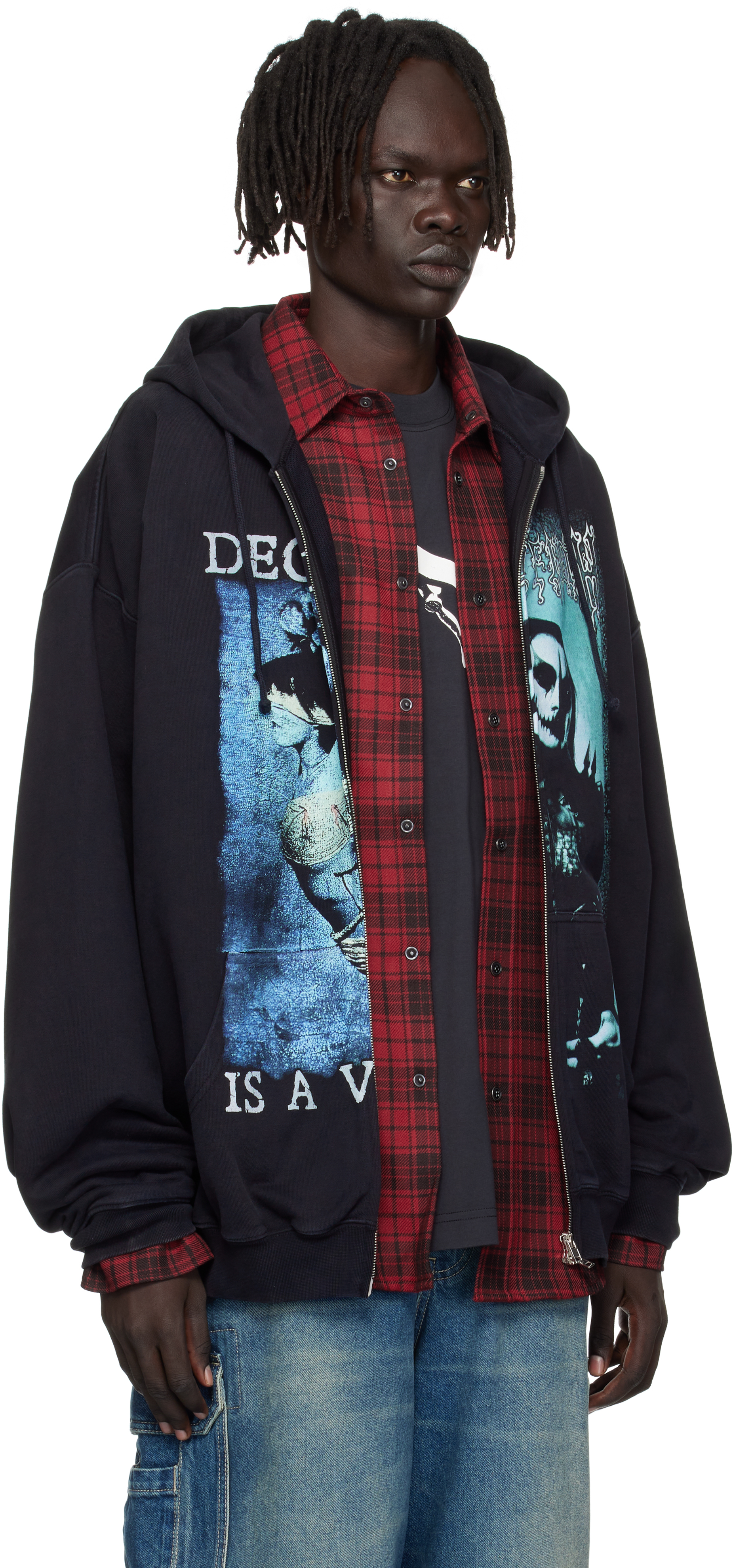 Vetements Black Cradle Of Filth Cut-up Oversized Zip-up Hoodie In Black