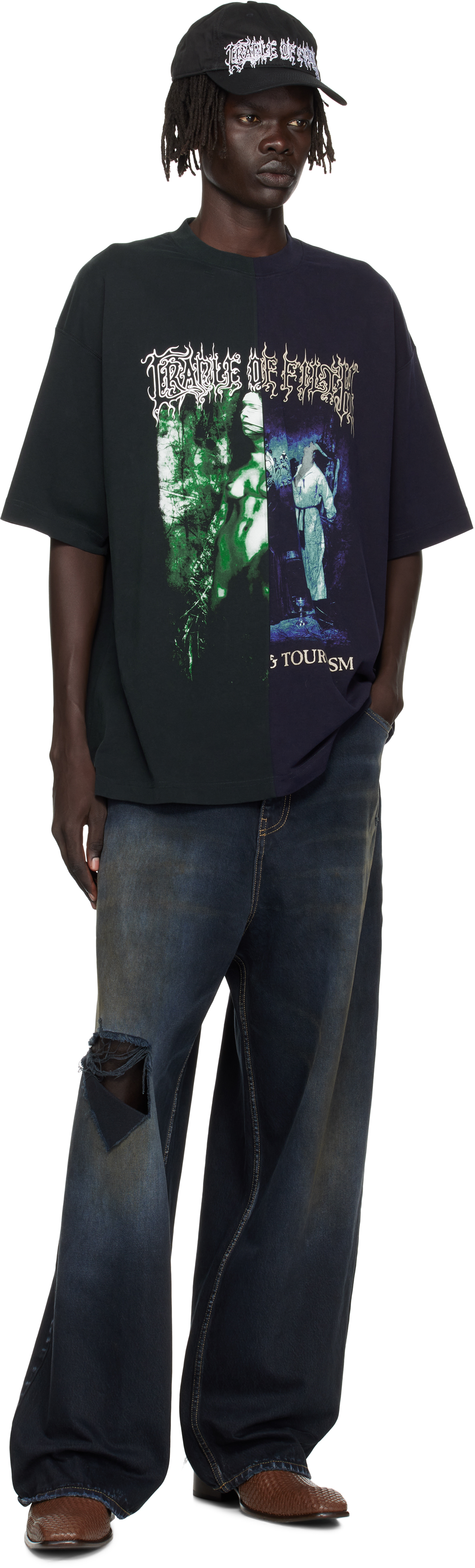 Vetements Navy & Green Cradle Of Filth Cut-up Oversized T-shirt In Black