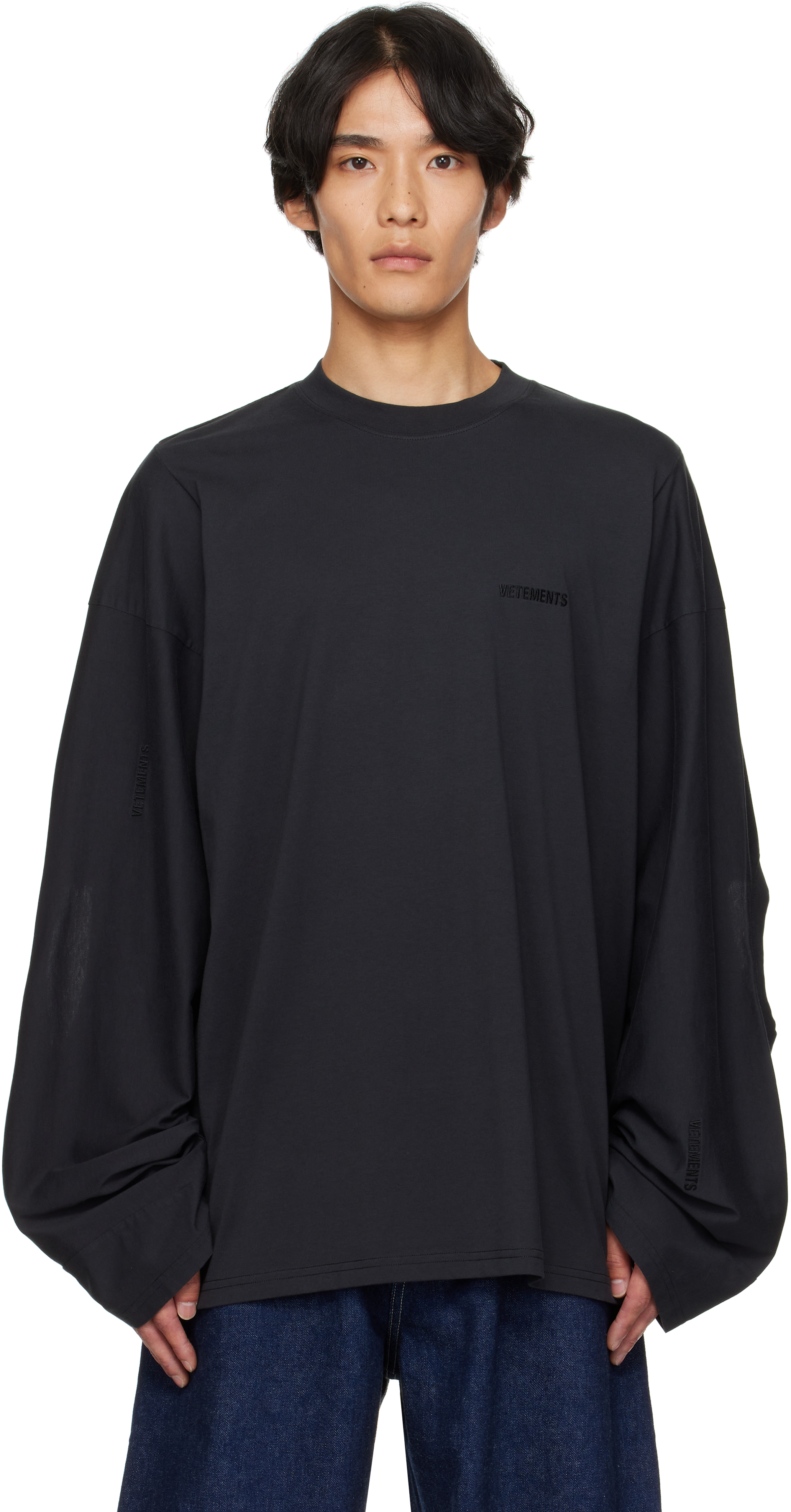 Vetements Black Logo Cut-up Longsleeve T-shirt In Black