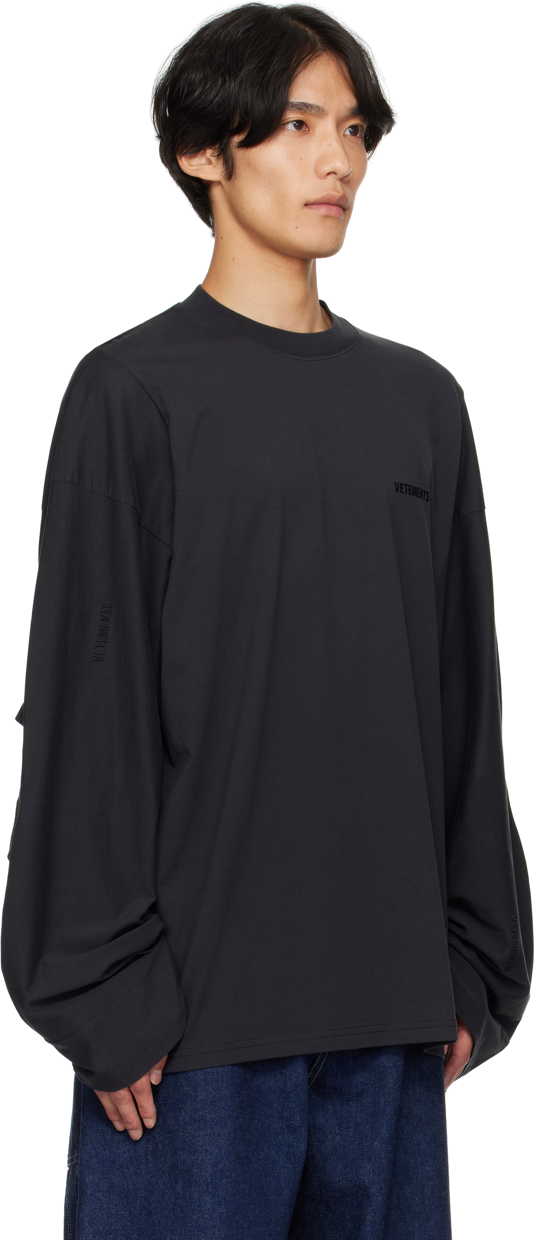 Vetements Black Logo Cut-up Longsleeve T-shirt In Black