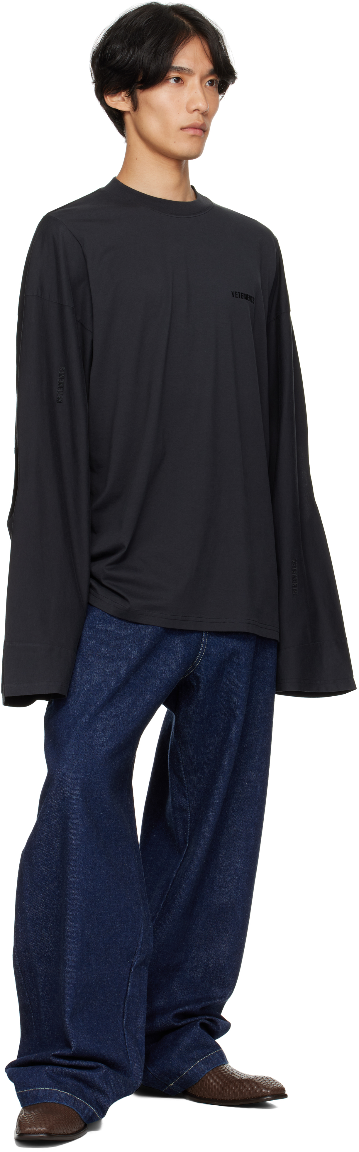 Vetements Black Logo Cut-up Longsleeve T-shirt In Black