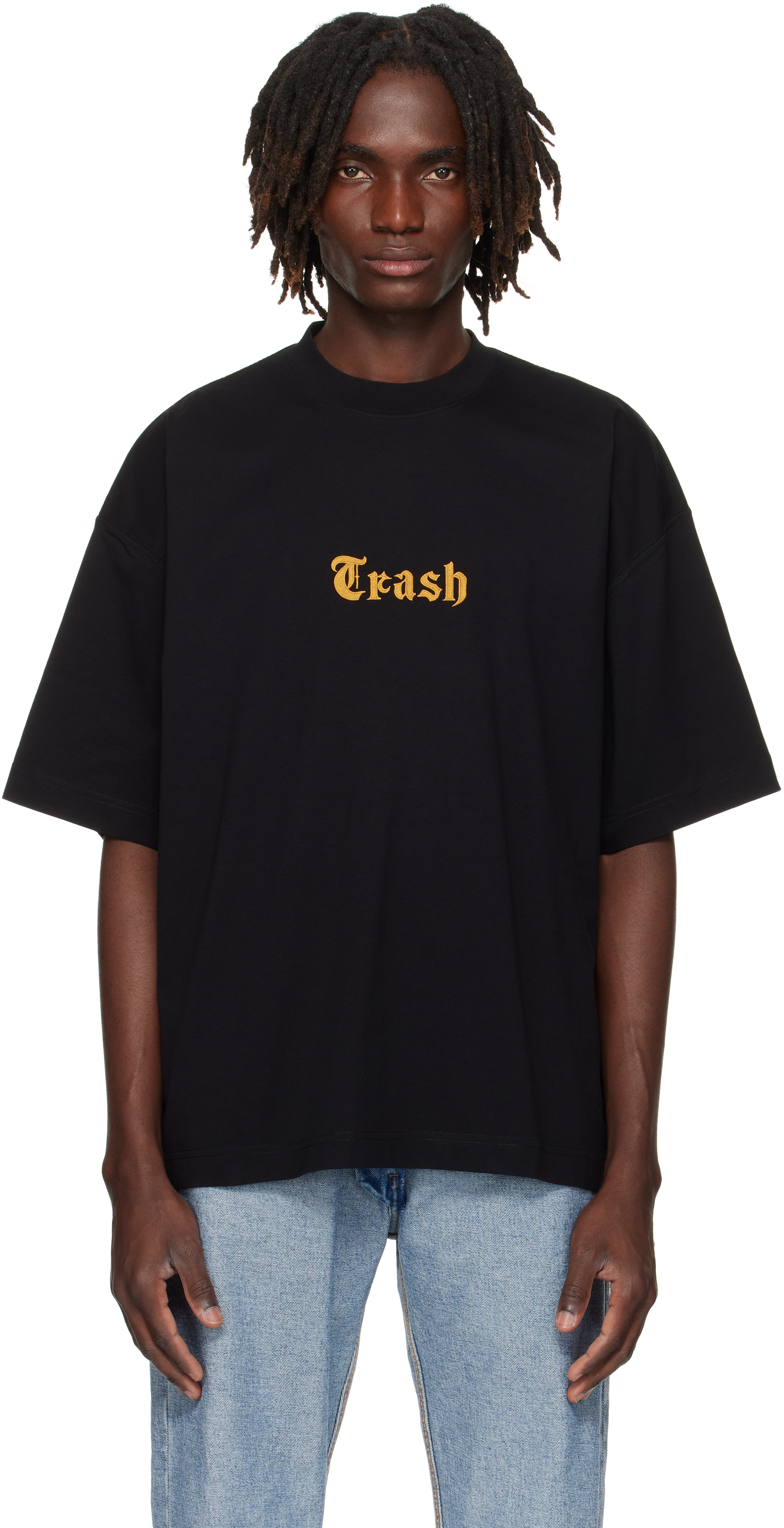 Black 'Trash' Embroidered T-shirt