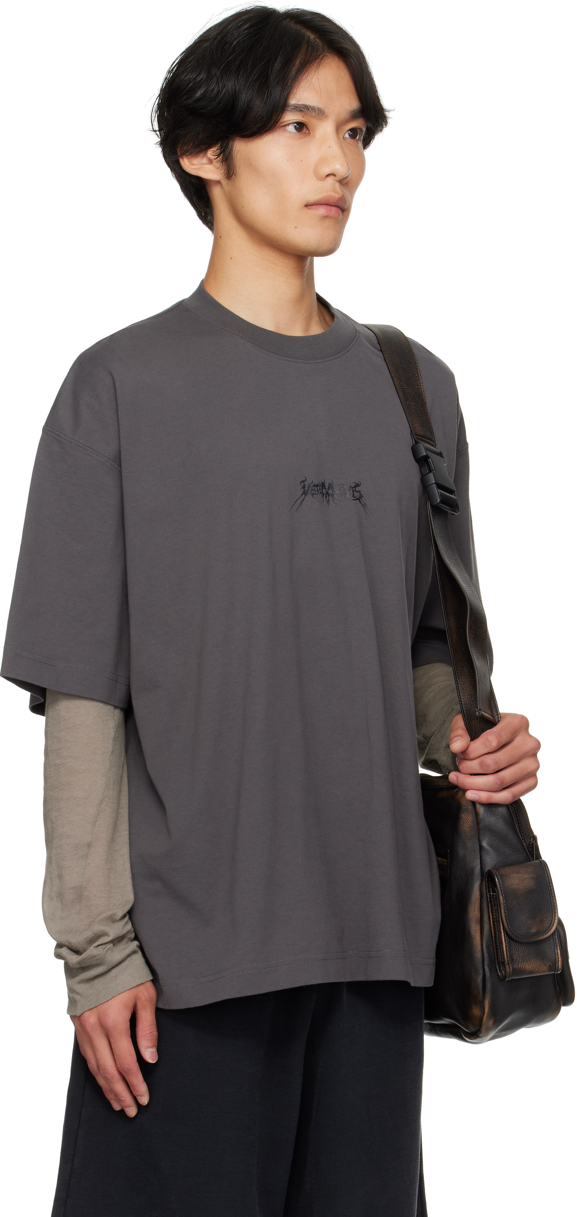 Vetements Gray Metal Logo Regular T-shirt In Gray